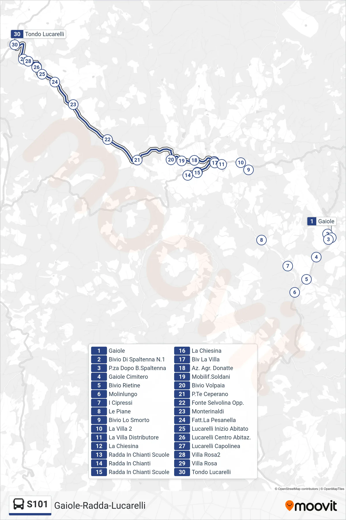Linea S101 bus (Tondo Lucarelli) - Percorsi e fermate sulla mappa