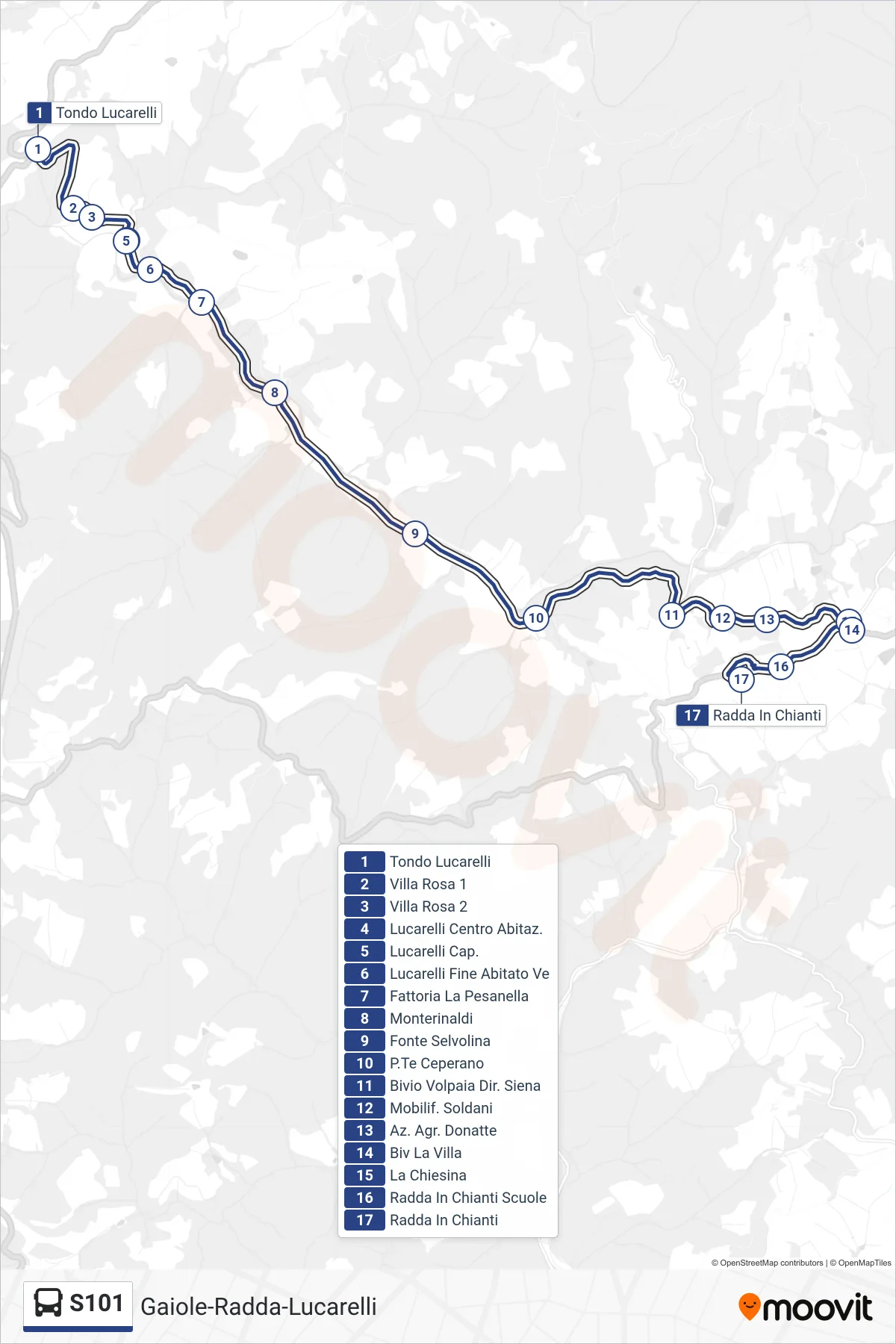 Linea S101 bus (Radda In Chianti) - Percorsi e fermate sulla mappa