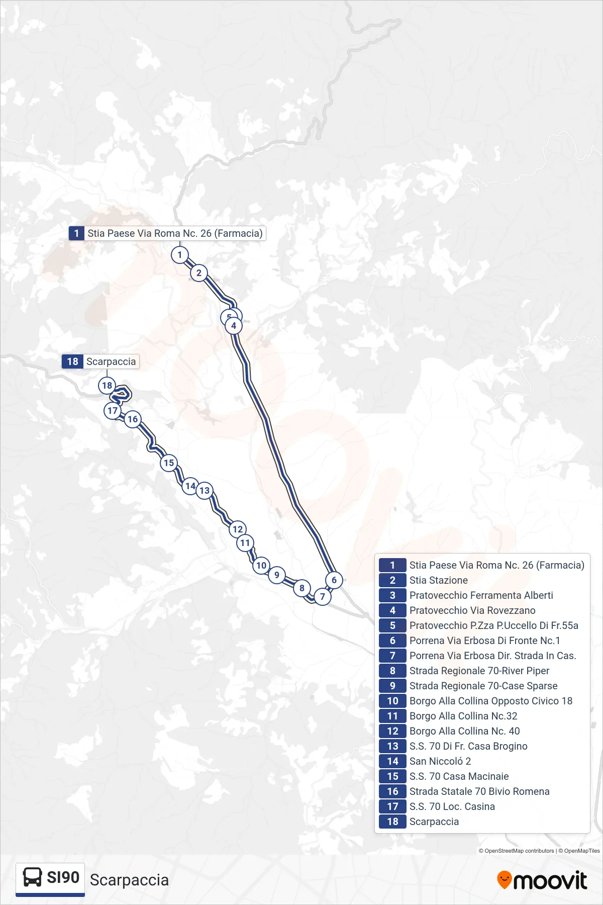 Linea SI90 bus (Scarpaccia) - Percorsi e fermate sulla mappa