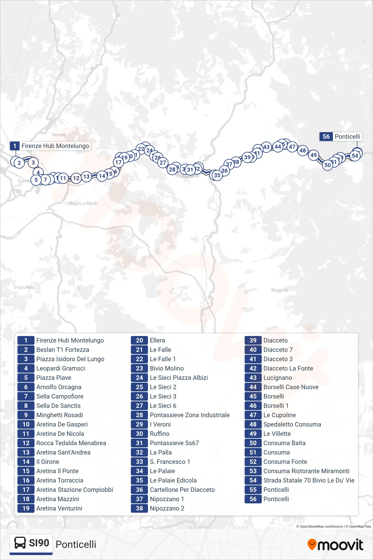 Linea SI90  bus (Ponticelli) - Percorsi e fermate sulla mappa