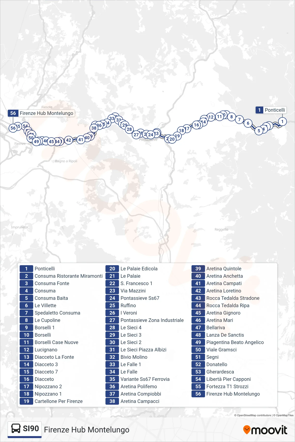 Linea SI90  bus (Firenze Hub Montelungo) - Percorsi e fermate sulla mappa