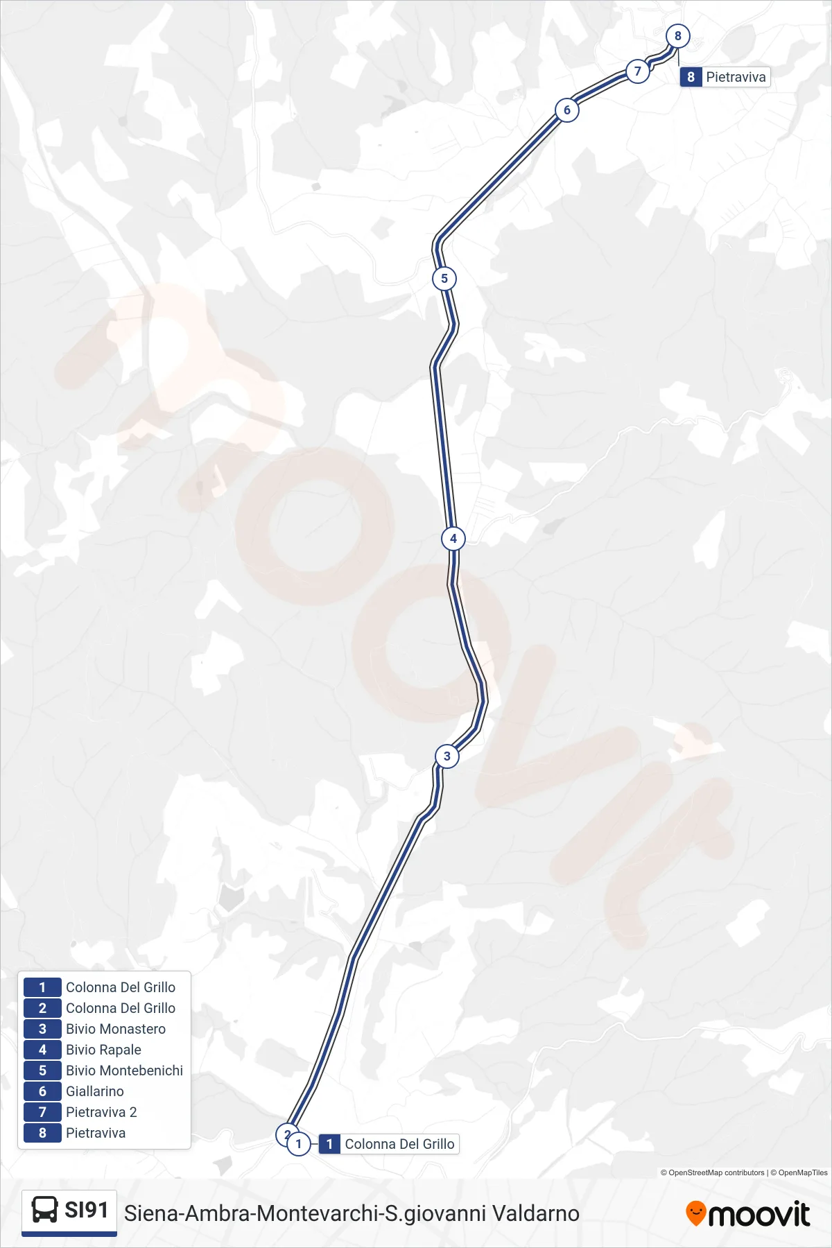 Linea SI91 bus (Pietraviva) - Percorsi e fermate sulla mappa