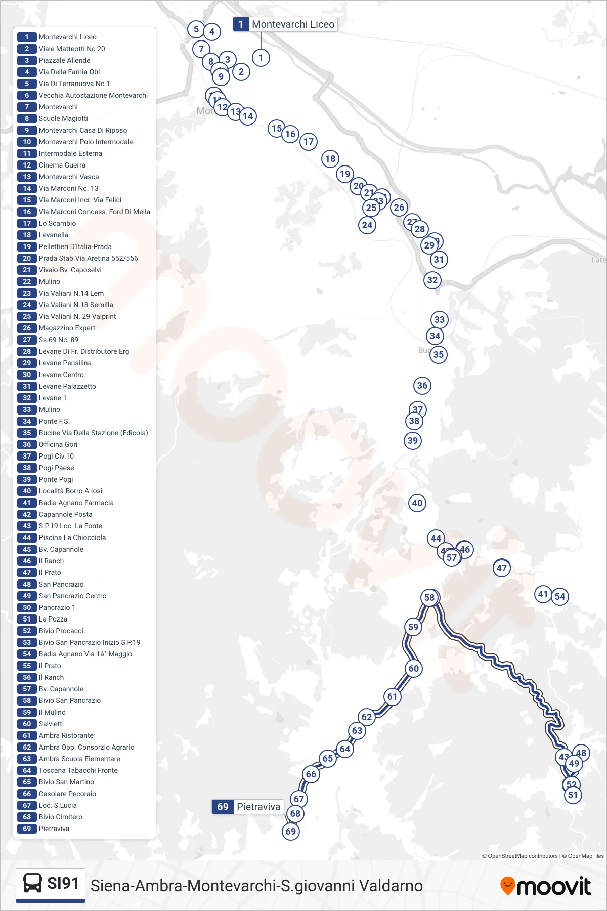 Linea SI91  bus (Pietraviva) - Percorsi e fermate sulla mappa