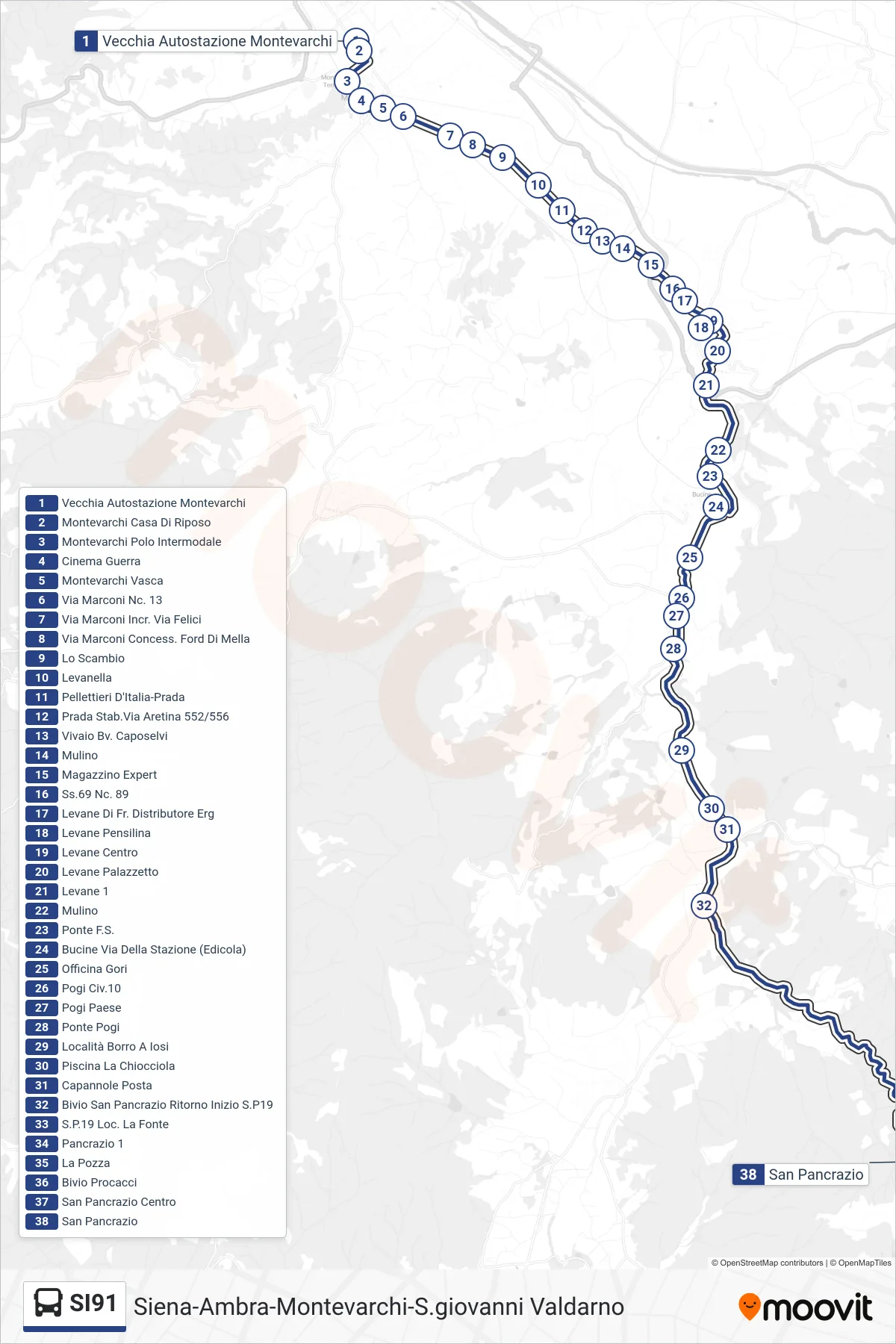 Linea SI91 bus (San Pancrazio) - Percorsi e fermate sulla mappa