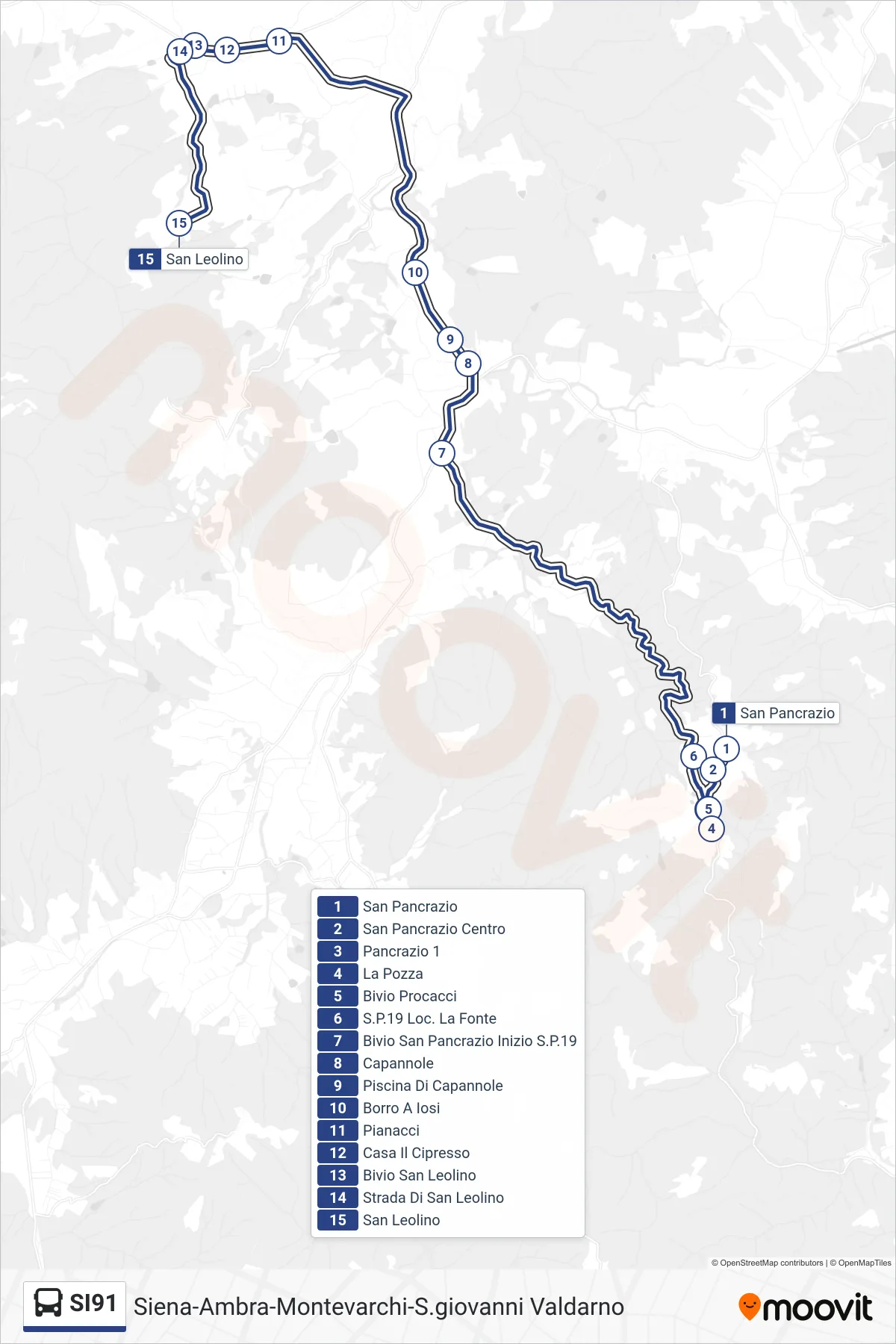 Linea SI91  bus (San Leolino) - Percorsi e fermate sulla mappa