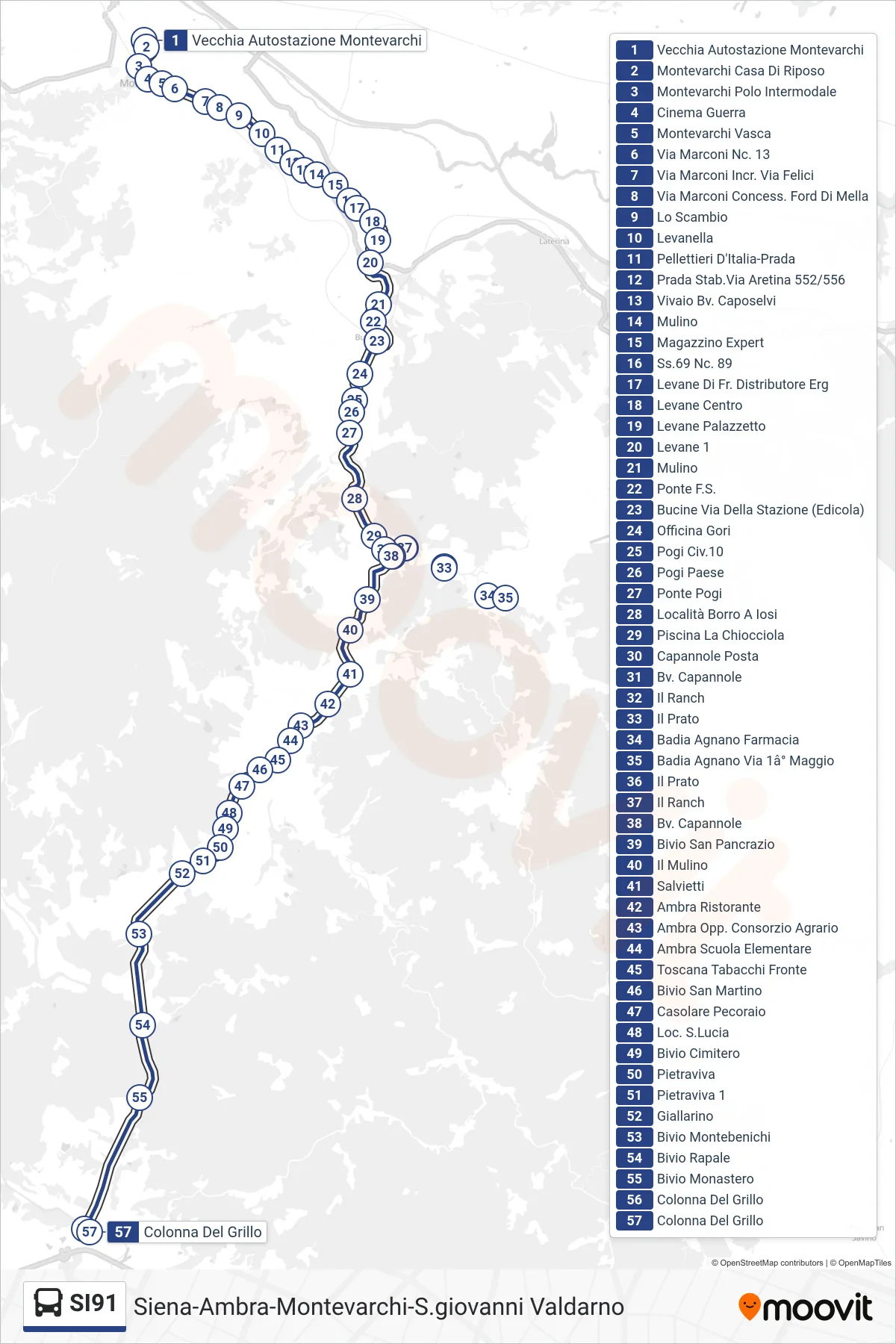 Linea SI91 bus (Colonna Del Grillo) - Percorsi e fermate sulla mappa