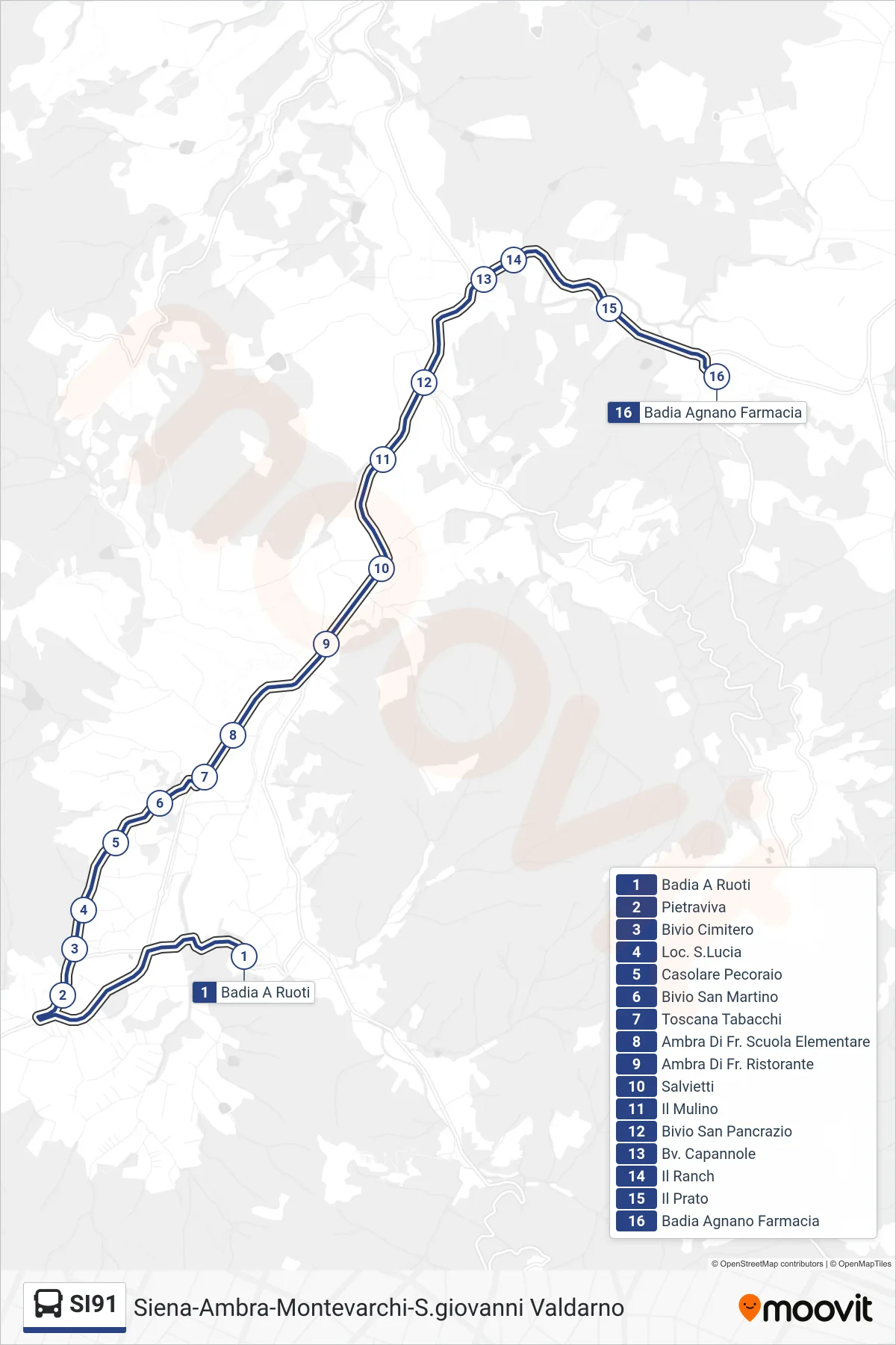 Linea SI91  bus (Badia Agnano Farmacia) - Percorsi e fermate sulla mappa