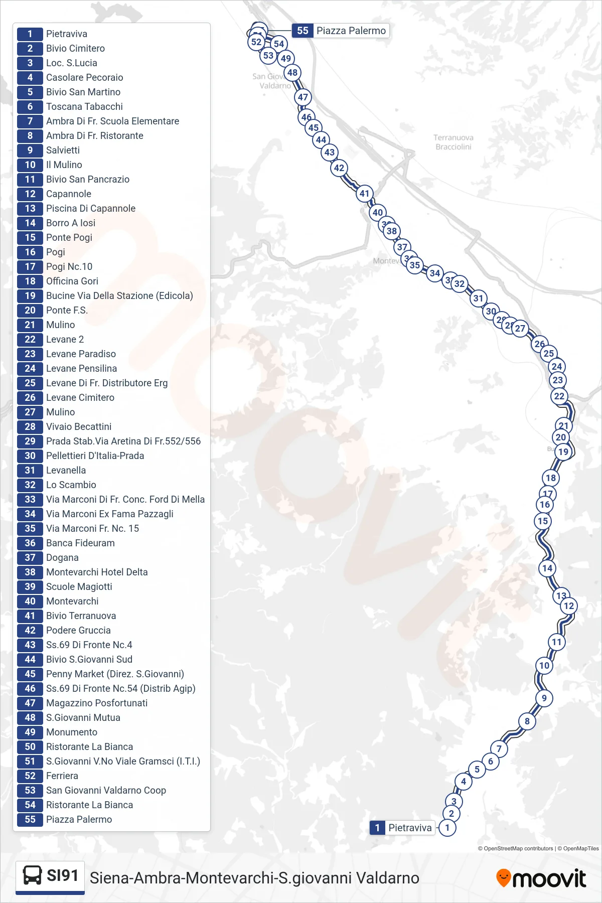 Linea SI91 bus (Piazza Palermo) - Percorsi e fermate sulla mappa