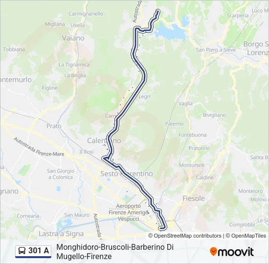 301 A Bus Line Map