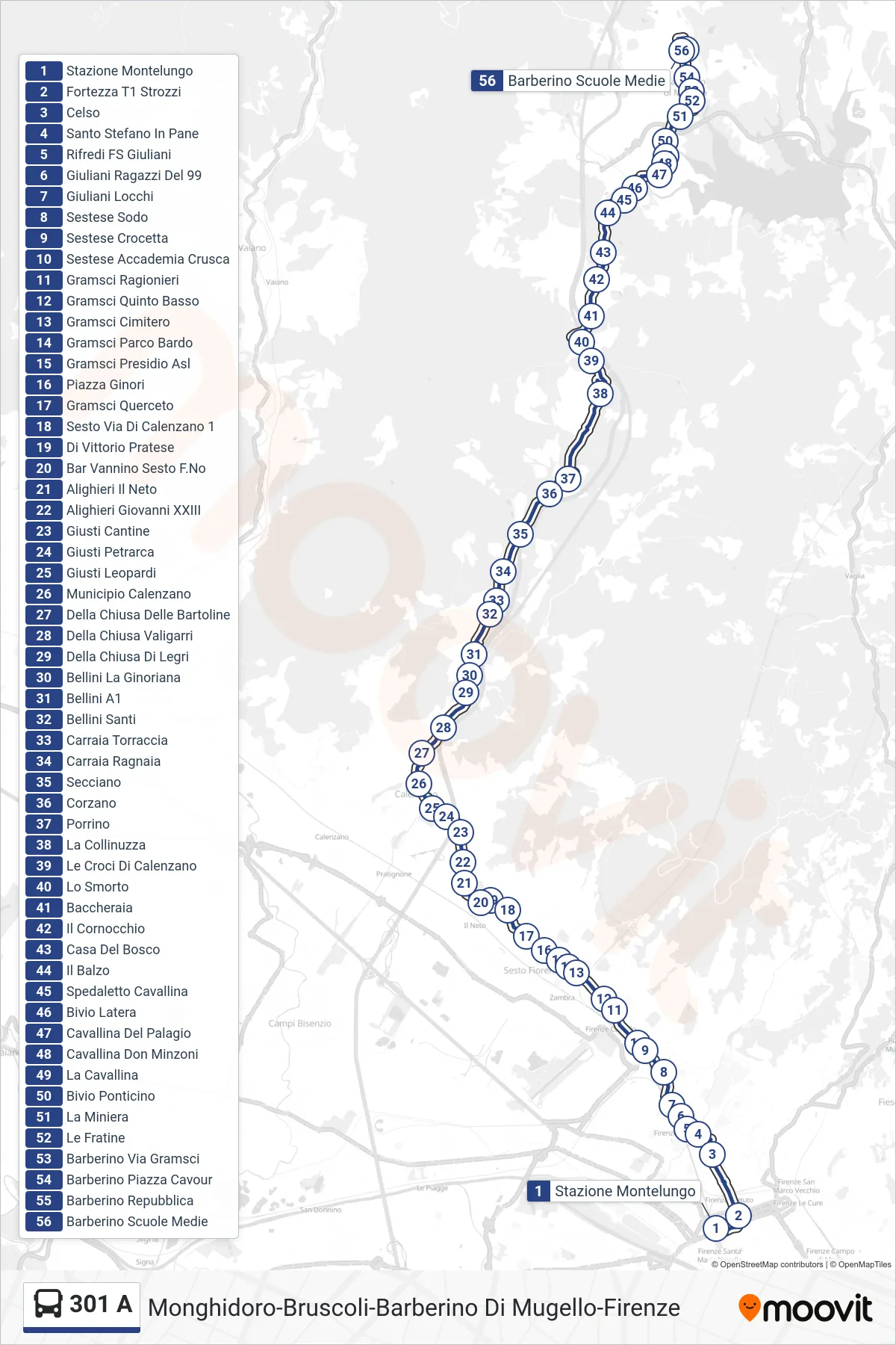 Linea 301 A  bus (Barberino Scuole Medie) - Percorsi e fermate sulla mappa