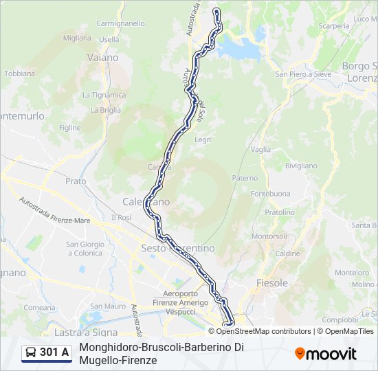 Percorso linea bus 301 A