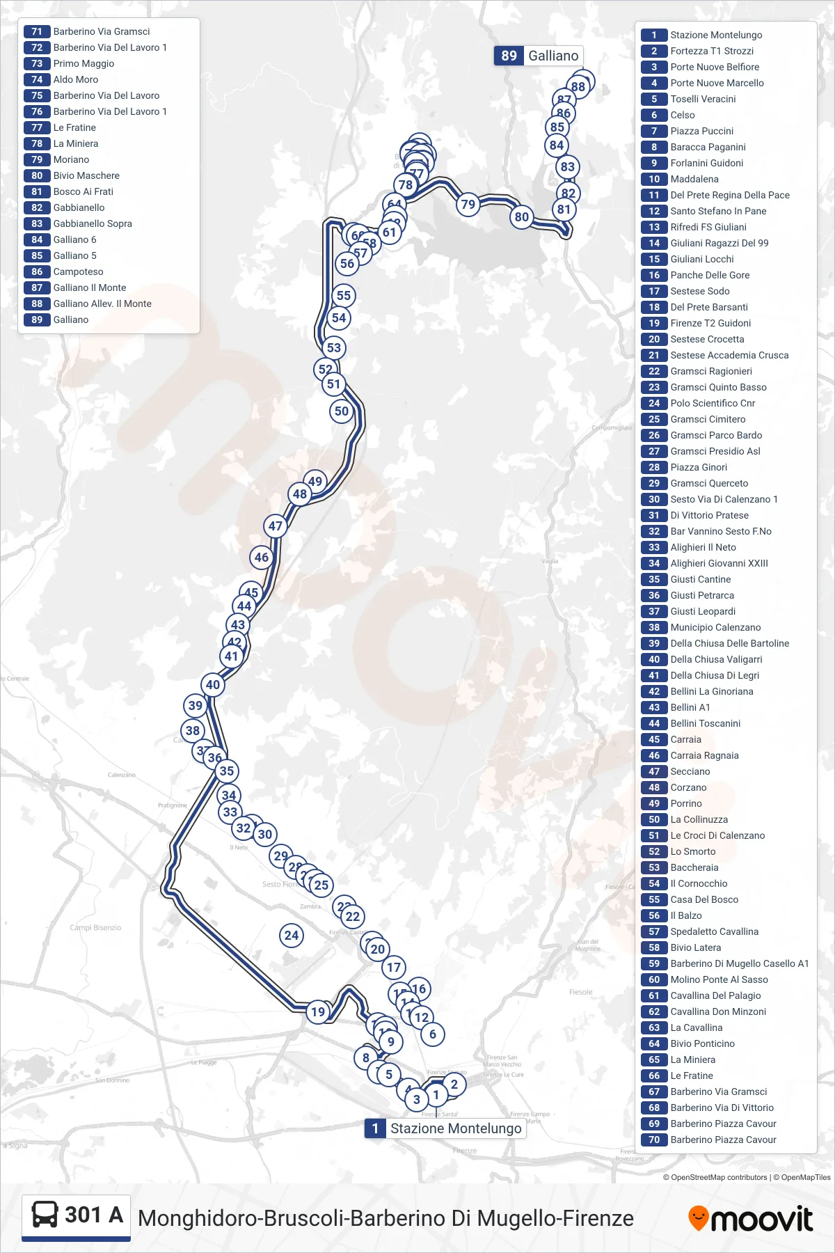 Linea 301 A bus (Galliano) - Percorsi e fermate sulla mappa