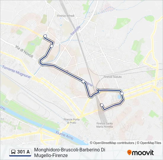 301 A Bus Line Map
