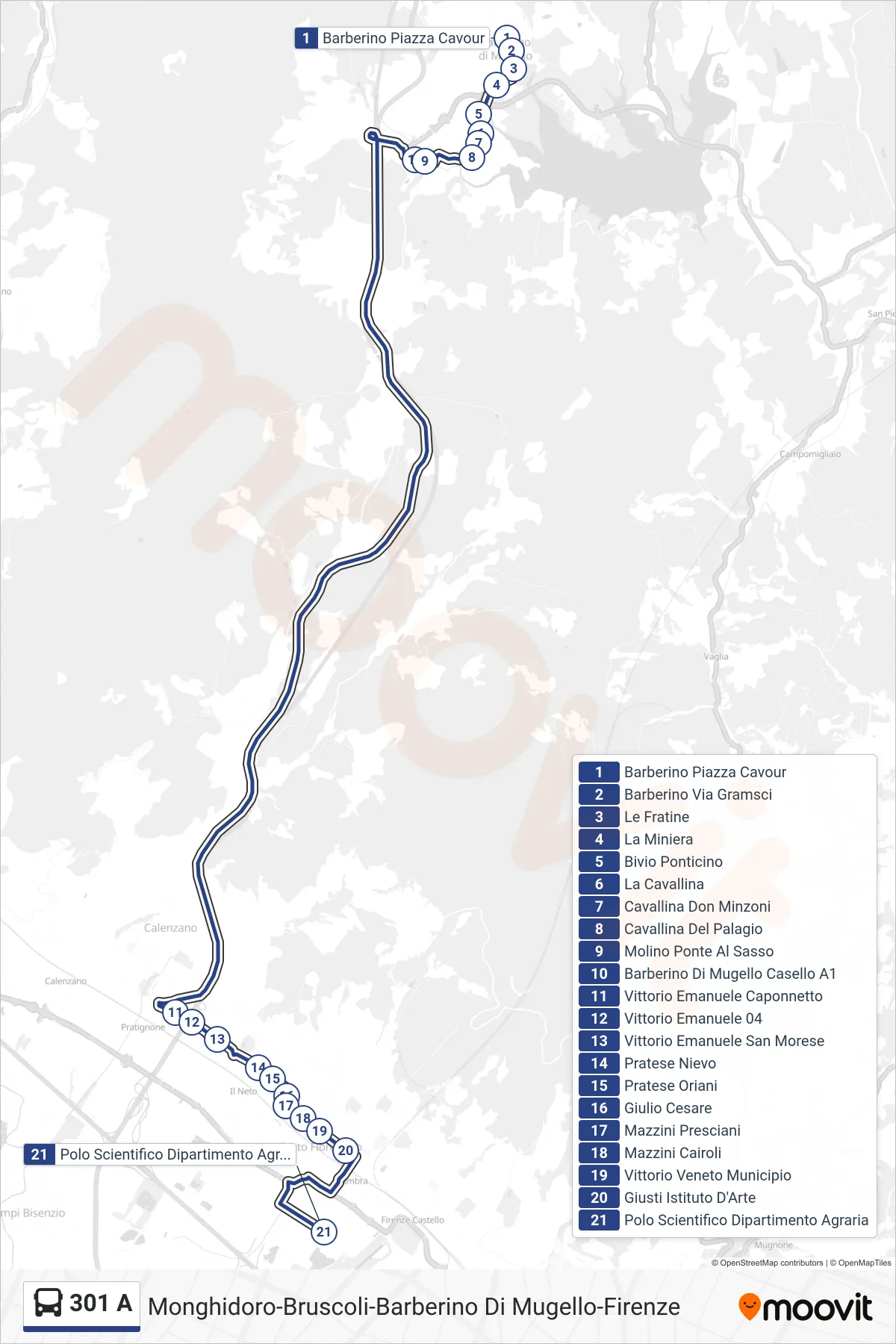 Linea 301 A  bus (Polo Scientifico Dipartimento Agraria) - Percorsi e fermate sulla mappa