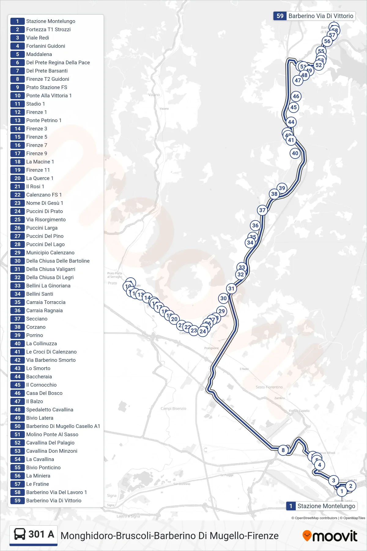 Linea 301 A bus (Barberino Via Di Vittorio) - Percorsi e fermate sulla mappa