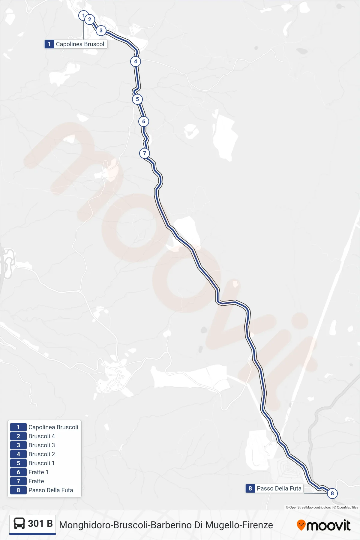 Linea 301 B bus (Passo Della Futa) - Percorsi e fermate sulla mappa