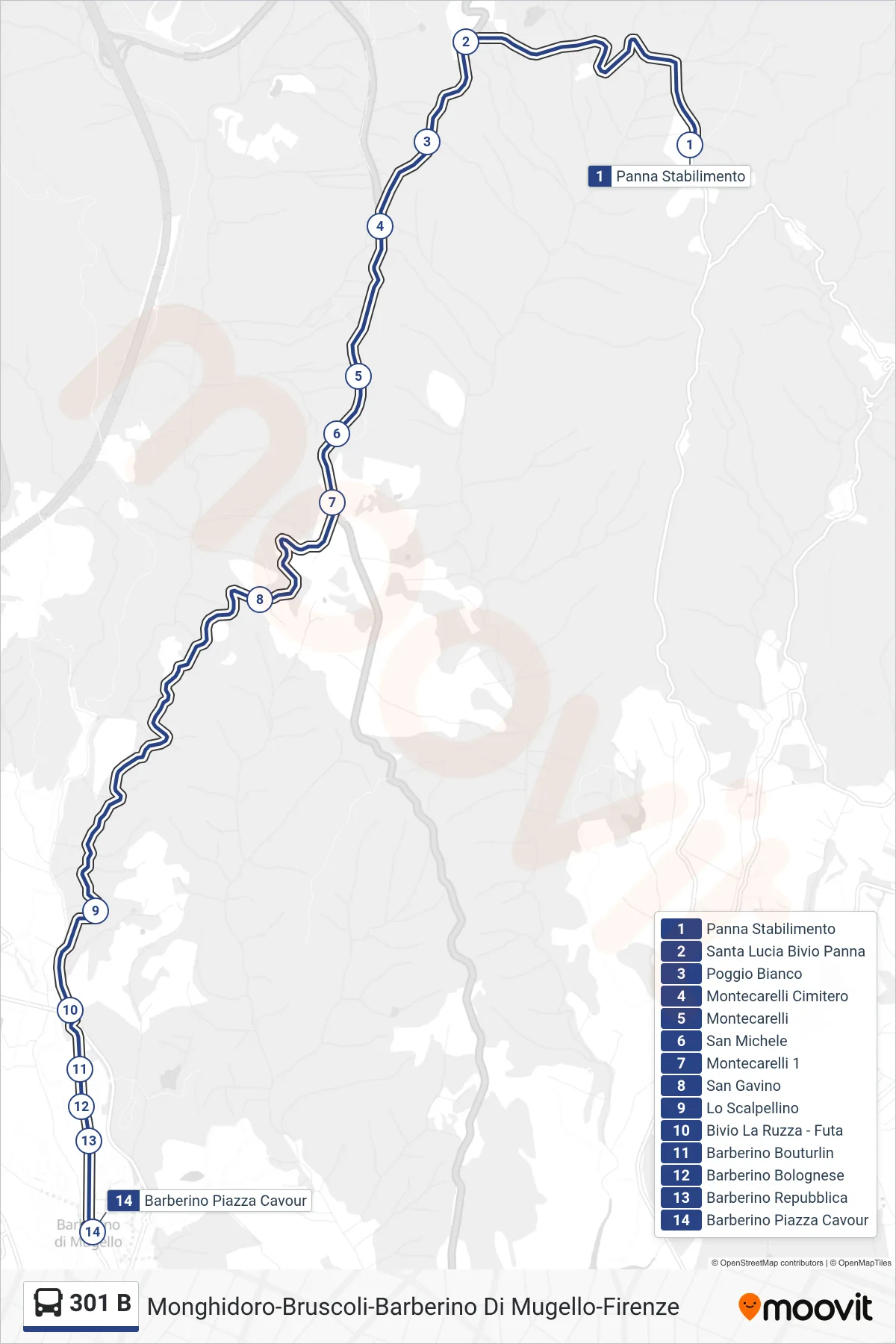 Linea 301 B bus (Barberino Piazza Cavour) - Percorsi e fermate sulla mappa