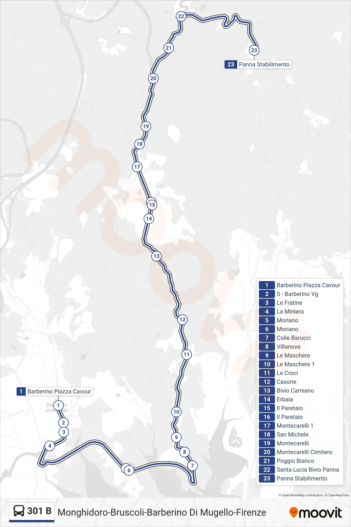 Linea 301 B  bus (Panna Stabilimento) - Percorsi e fermate sulla mappa