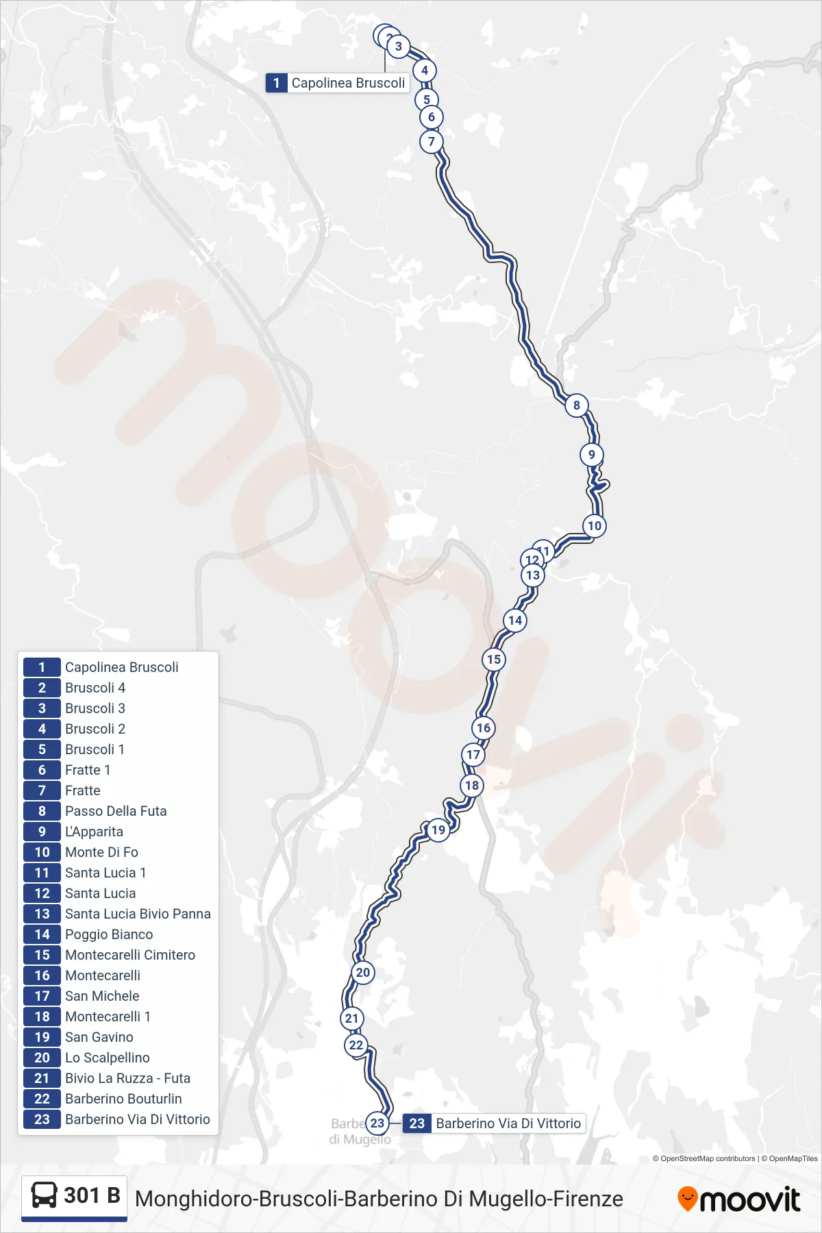 Linea 301 B  bus (Barberino Via Di Vittorio) - Percorsi e fermate sulla mappa