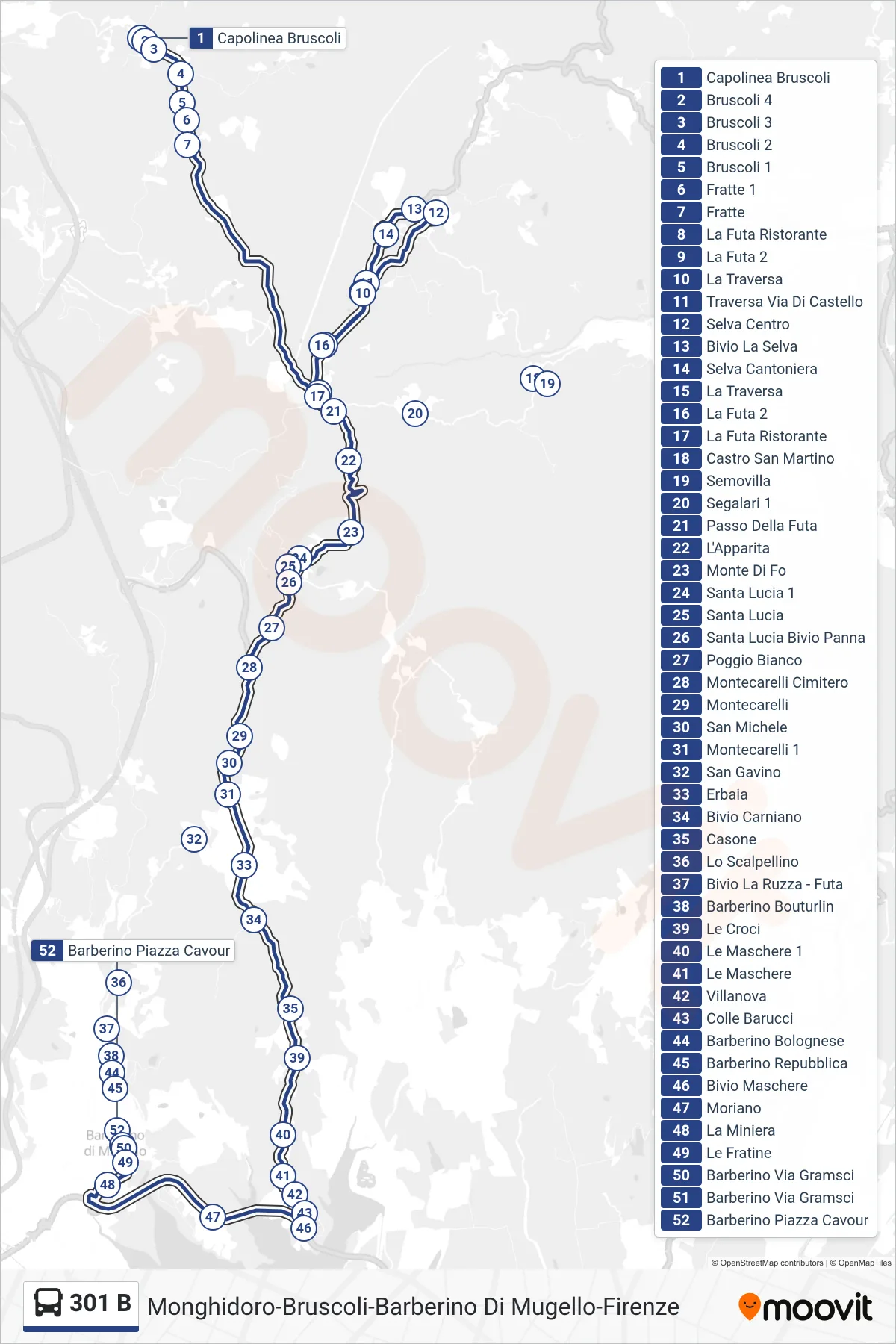 Linea 301 B bus (Barberino Piazza Cavour) - Percorsi e fermate sulla mappa