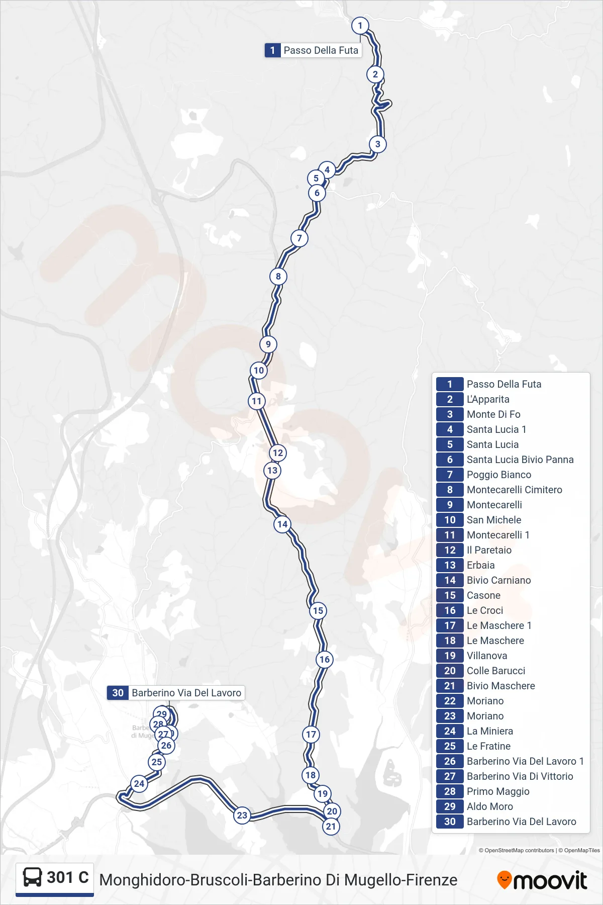 Linea 301 C  bus (Barberino Via Del Lavoro) - Percorsi e fermate sulla mappa