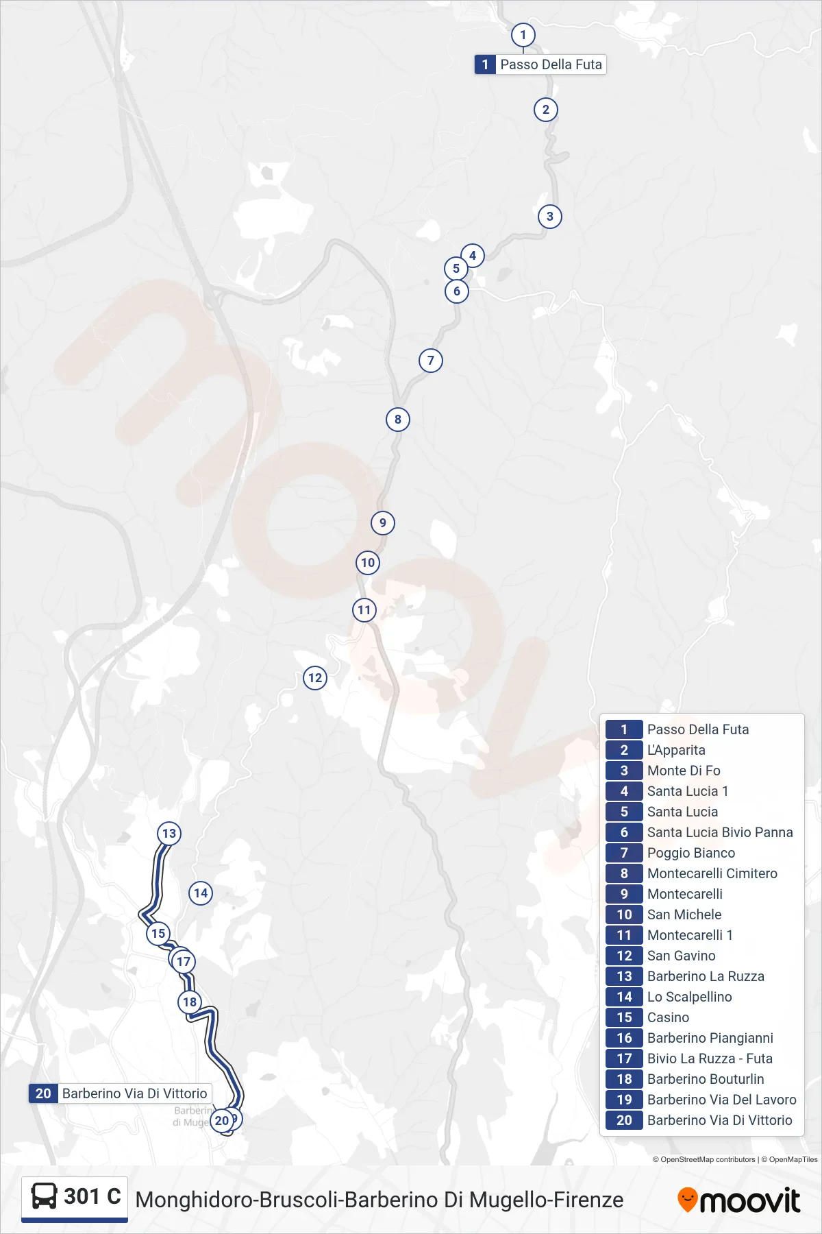 Linea 301 C bus (Barberino Via Di Vittorio) - Percorsi e fermate sulla mappa