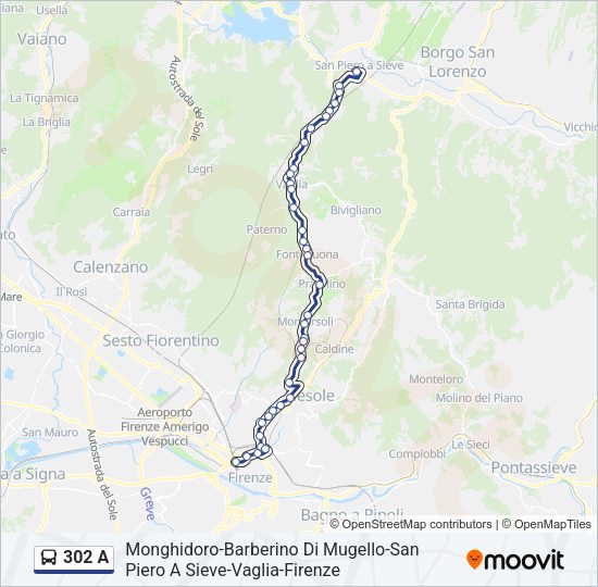 Percorso linea bus 302 A