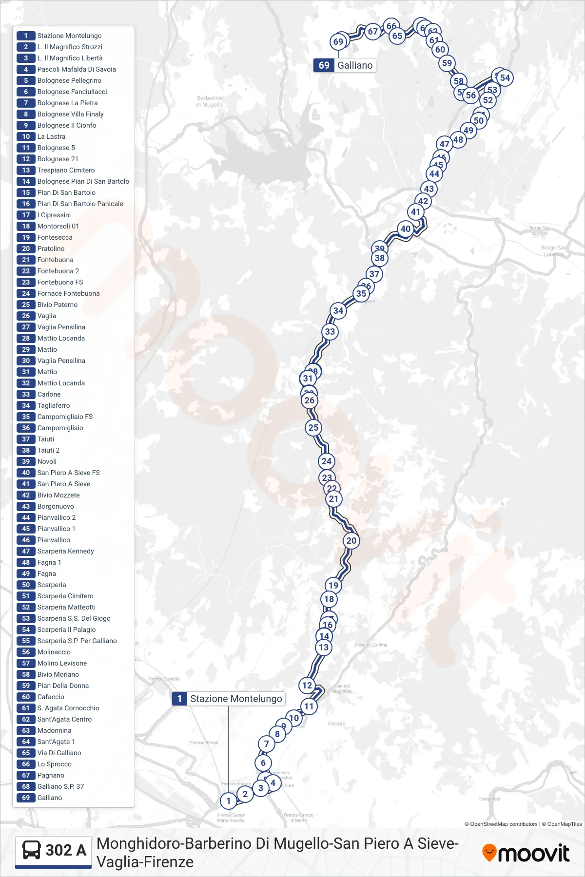 Linea 302 A bus (Galliano) - Percorsi e fermate sulla mappa