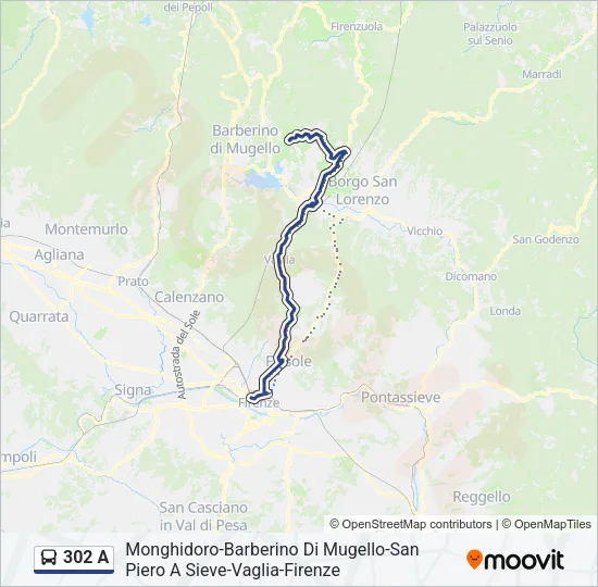 Percorso linea bus 302 A