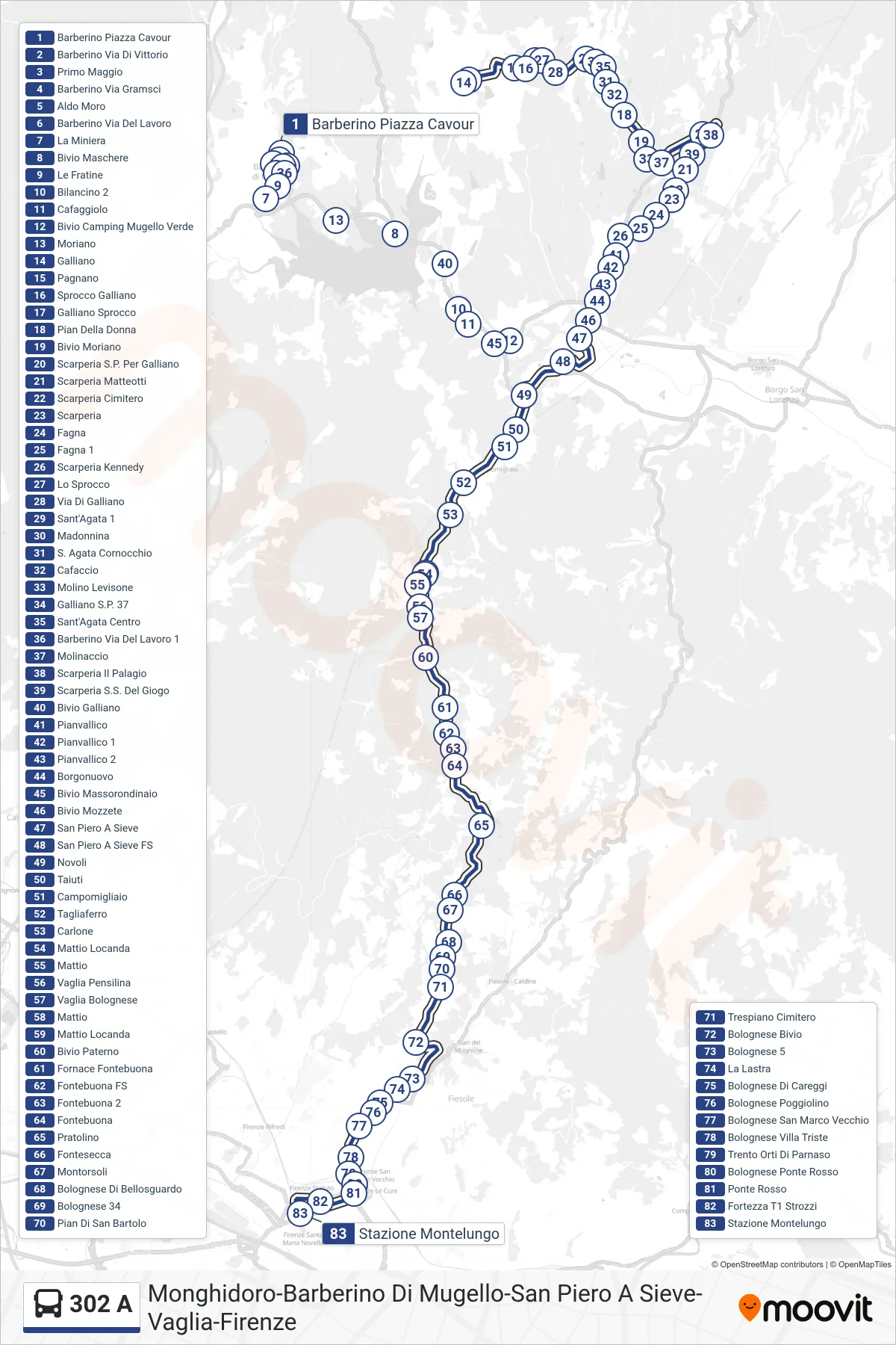 Linea 302 A bus (Firenze Hub Montelungo) - Percorsi e fermate sulla mappa