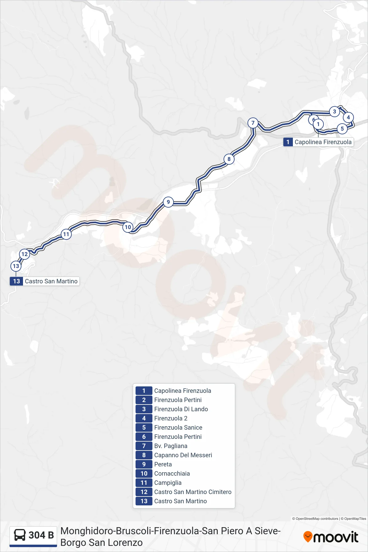 Linea 304 B bus (Castro San Martino) - Percorsi e fermate sulla mappa