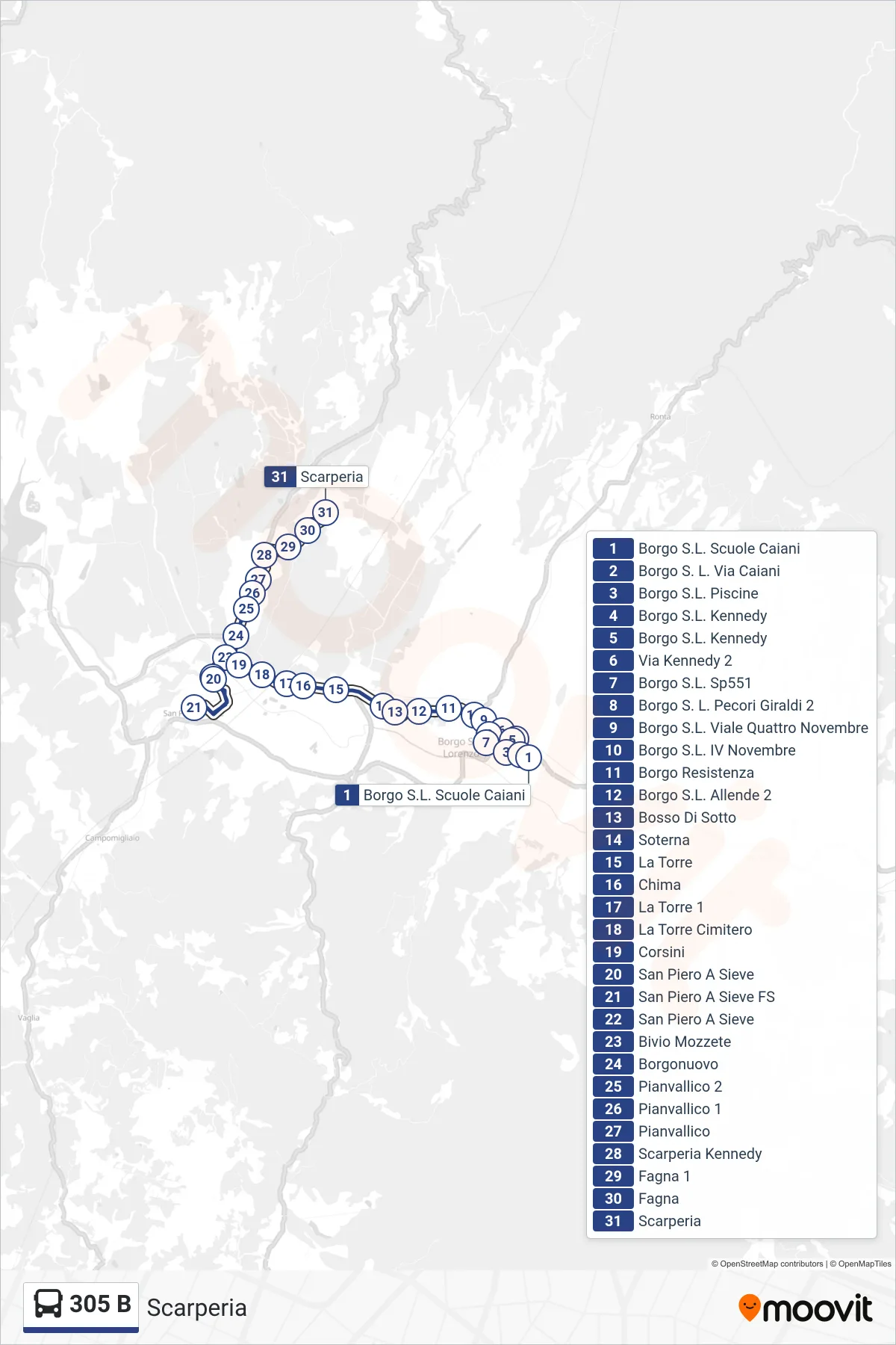 Linea 305 B bus (Scarperia) - Percorsi e fermate sulla mappa