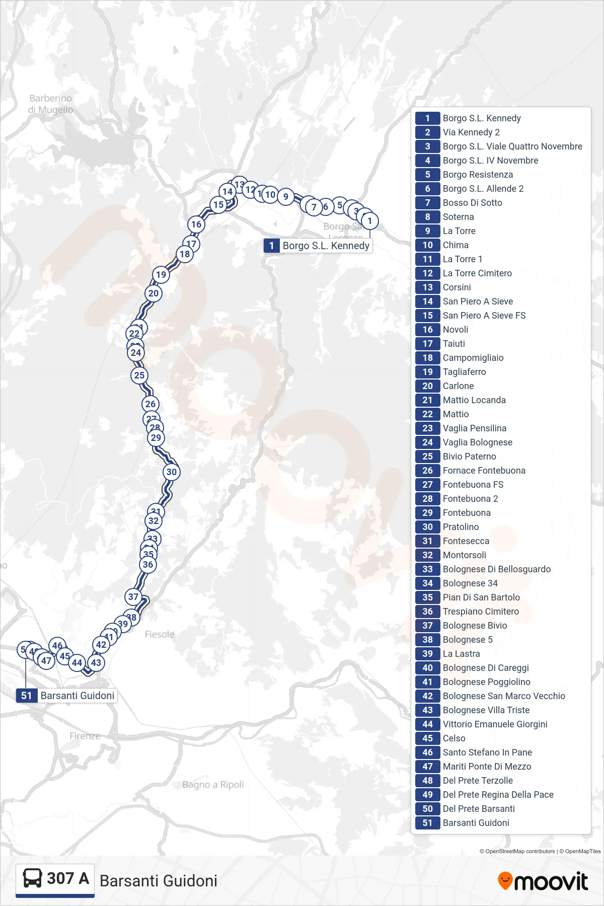 Linea 307 A  bus (Barsanti Guidoni) - Percorsi e fermate sulla mappa