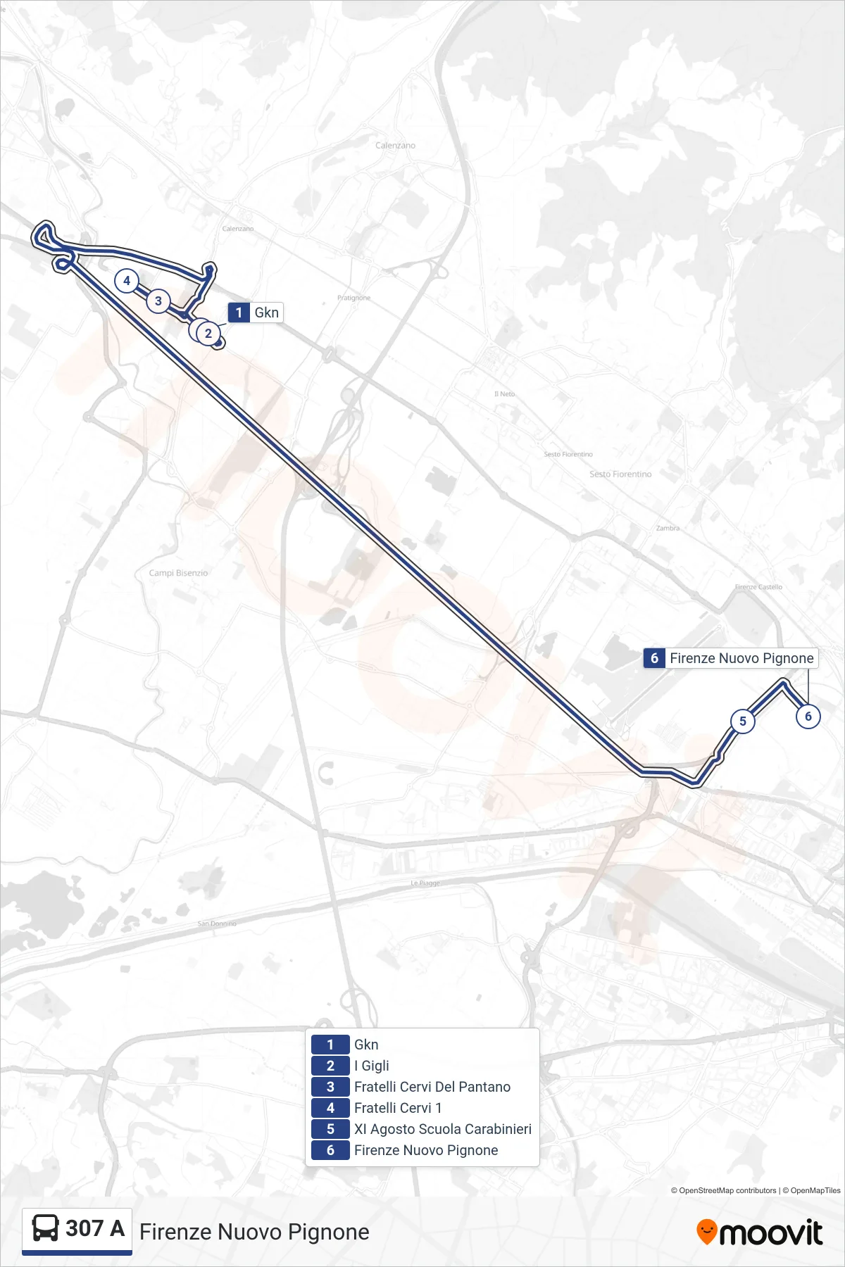 Linea 307 A bus (Firenze Nuovo Pignone) - Percorsi e fermate sulla mappa