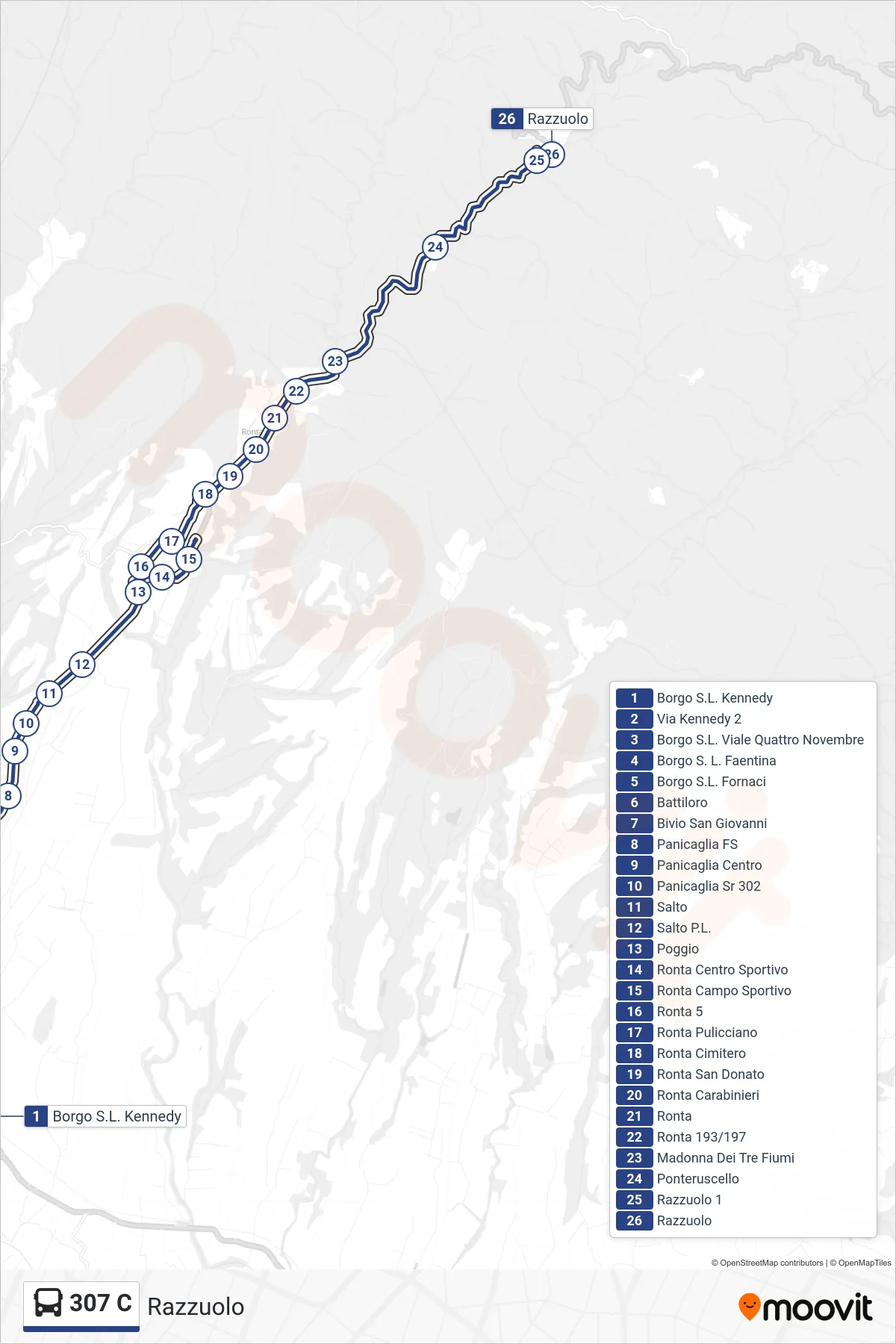 Linea 307 C bus (Razzuolo) - Percorsi e fermate sulla mappa