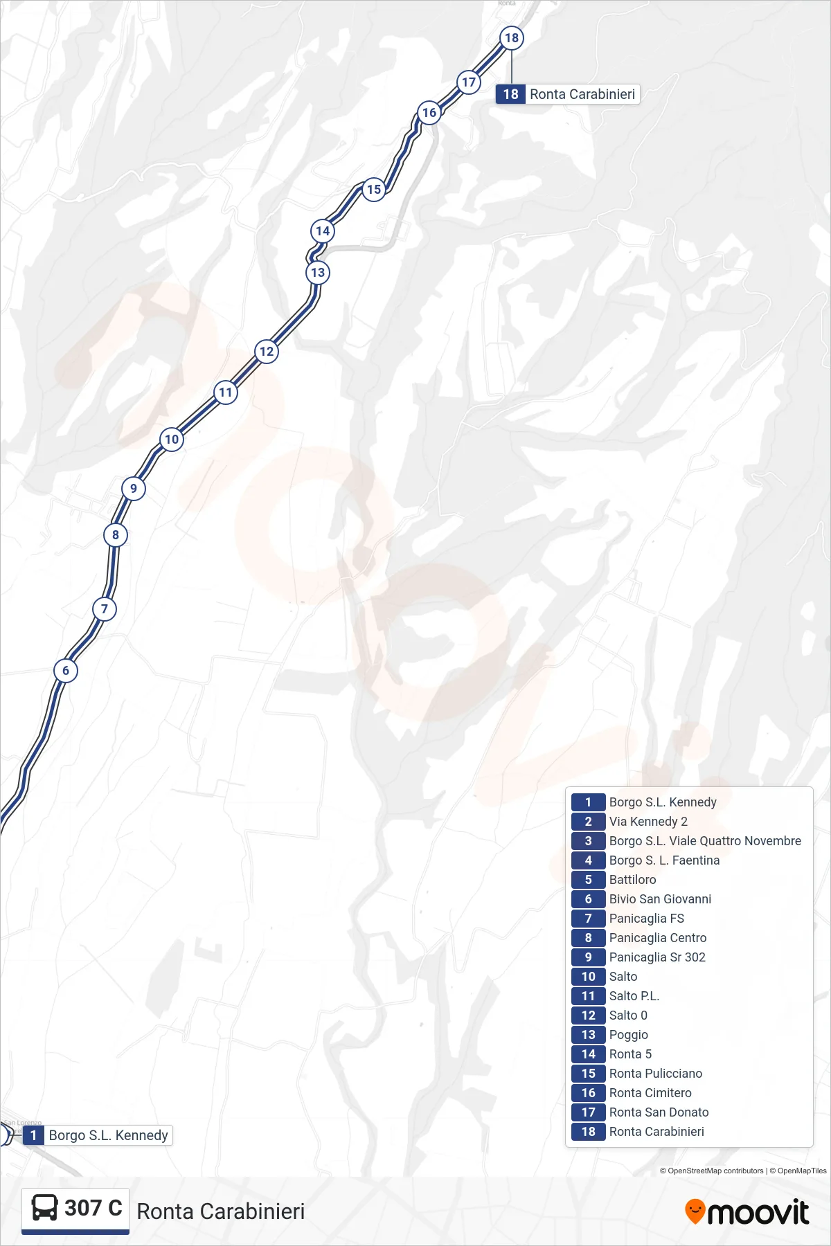 Linea 307 C  bus (Ronta Carabinieri) - Percorsi e fermate sulla mappa