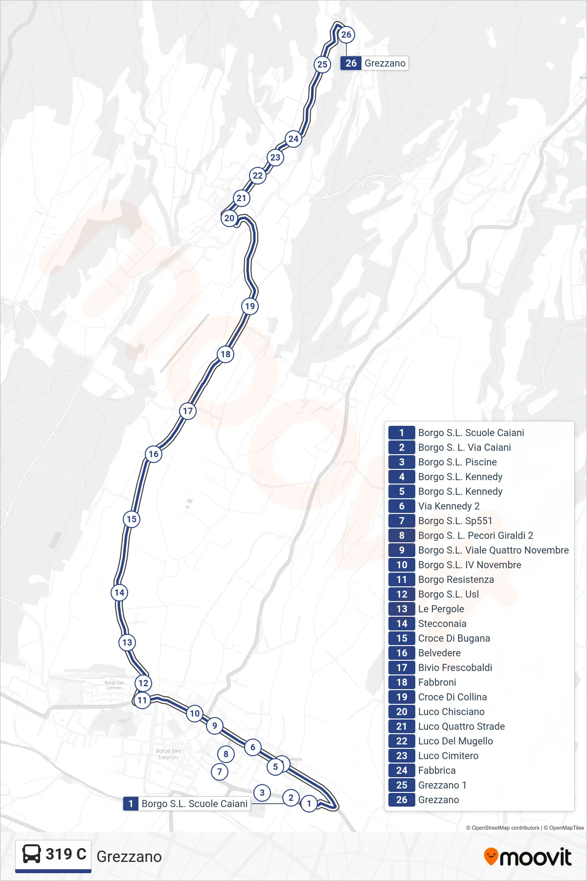 Linea 319 C bus (Grezzano) - Percorsi e fermate sulla mappa