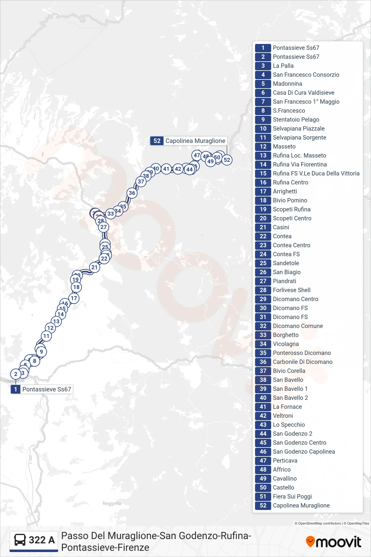 Linea 322 A bus (Capolinea Muraglione) - Percorsi e fermate sulla mappa