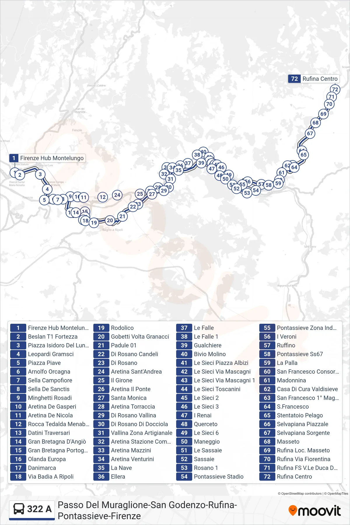 Linea 322 A  bus (Rufina Centro) - Percorsi e fermate sulla mappa