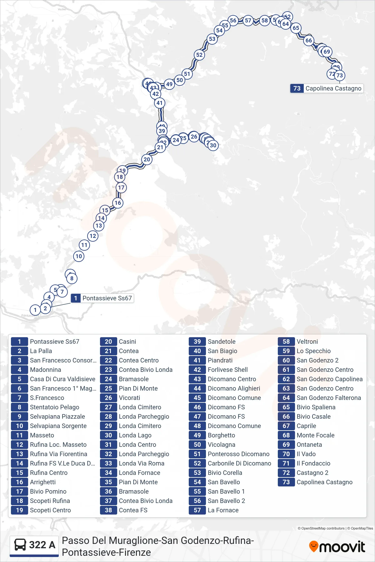 Linea 322 A bus (Capolinea Castagno) - Percorsi e fermate sulla mappa