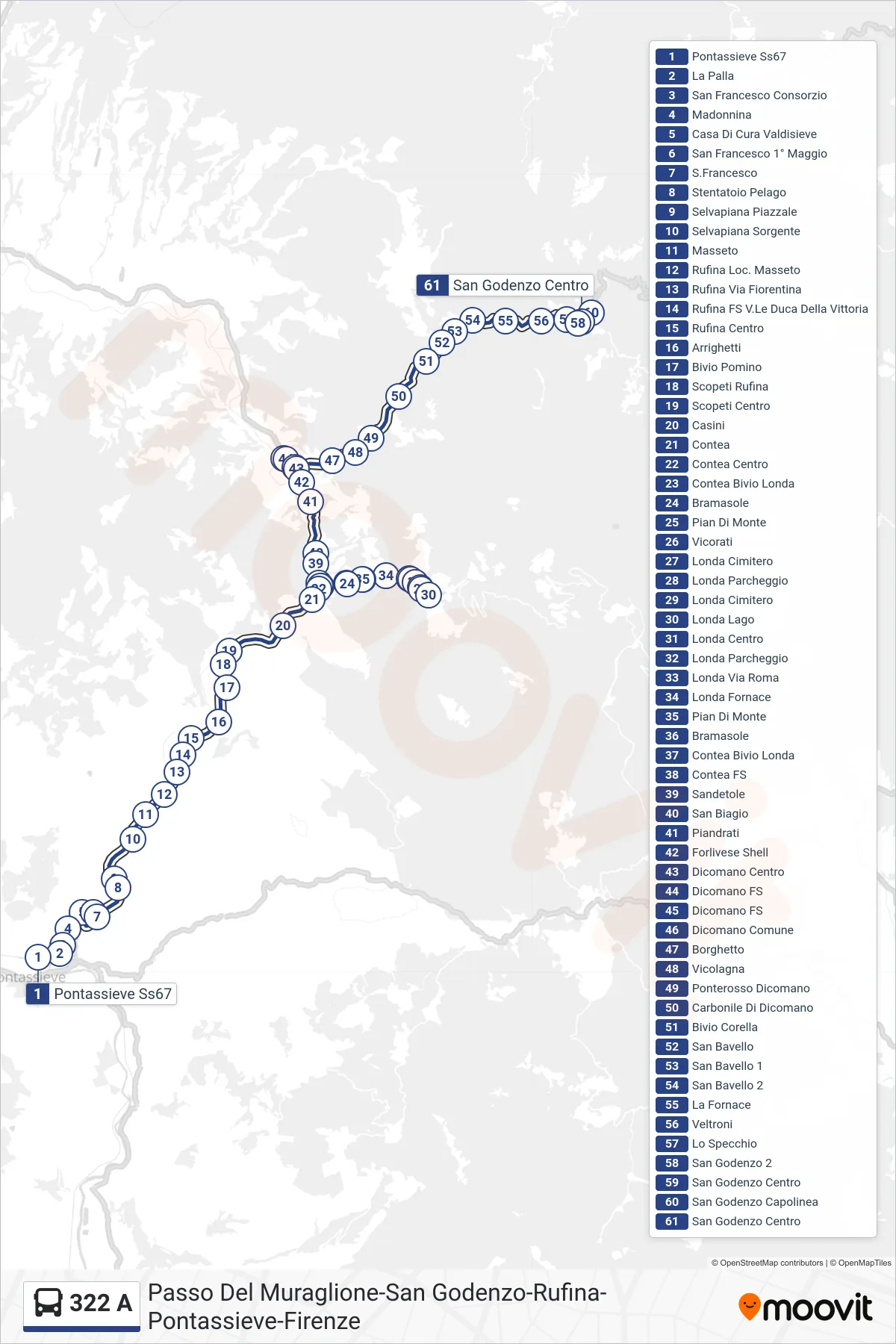 Linea 322 A  bus (San Godenzo Centro) - Percorsi e fermate sulla mappa
