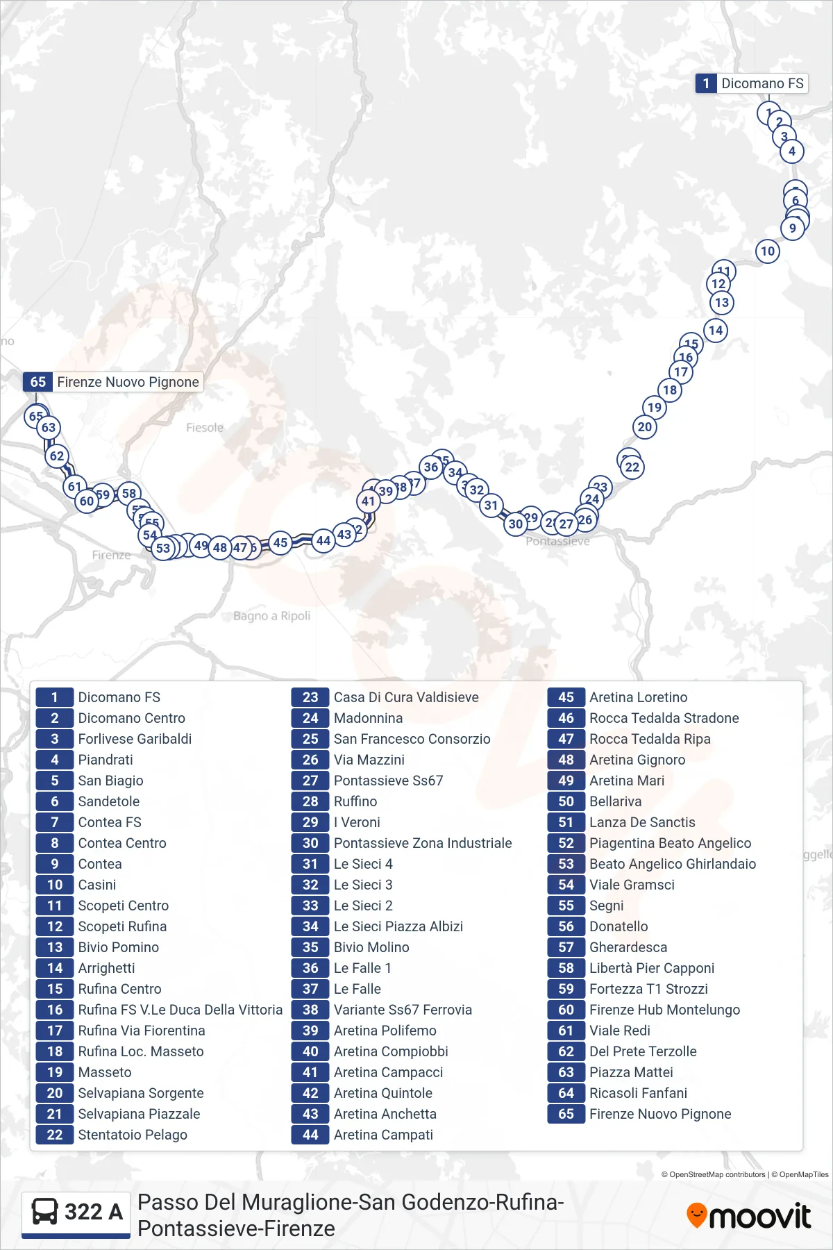 Linea 322 A  bus (Firenze Nuovo Pignone) - Percorsi e fermate sulla mappa