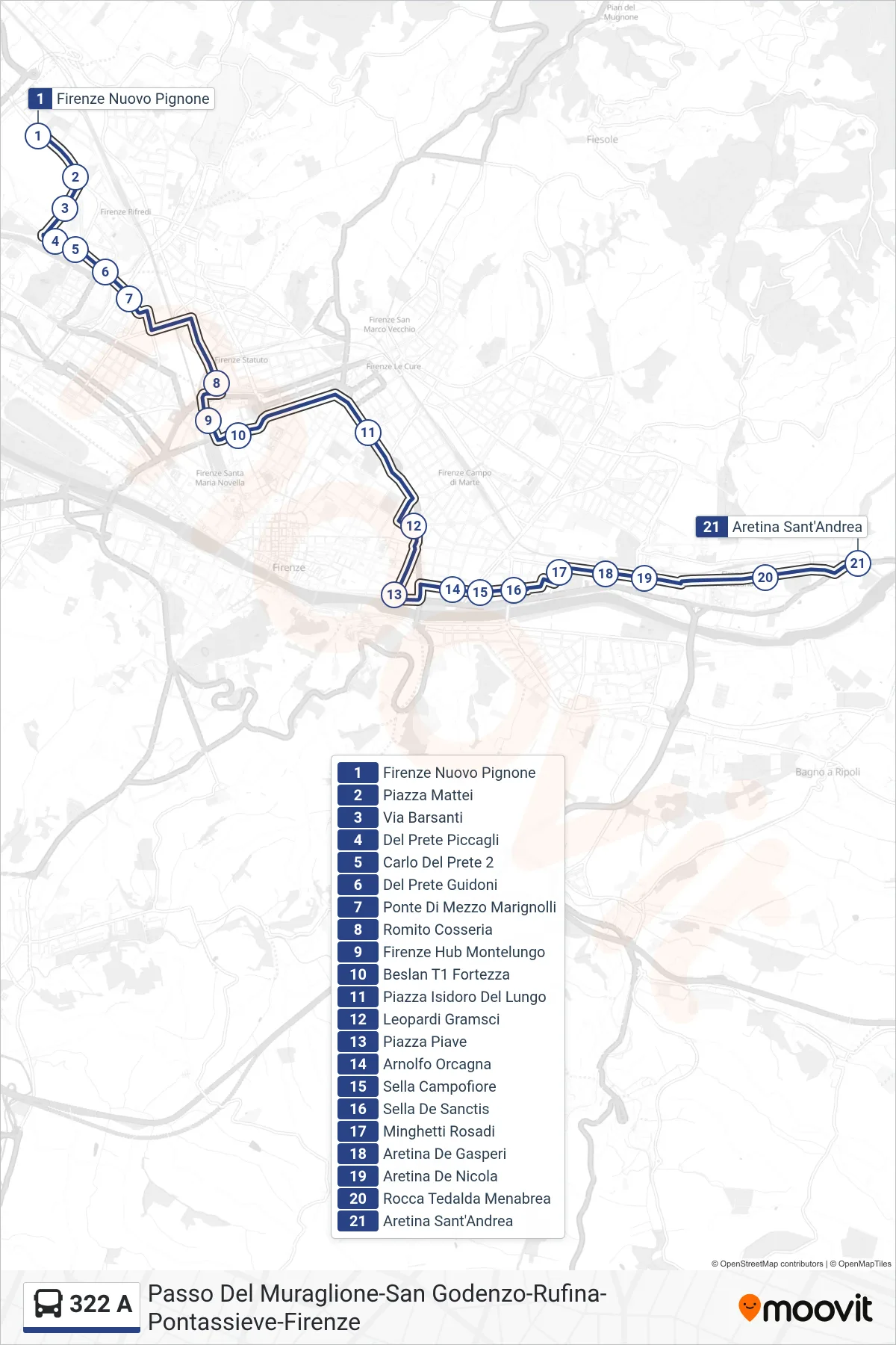 Linea 322 A bus (Aretina Loretino) - Percorsi e fermate sulla mappa