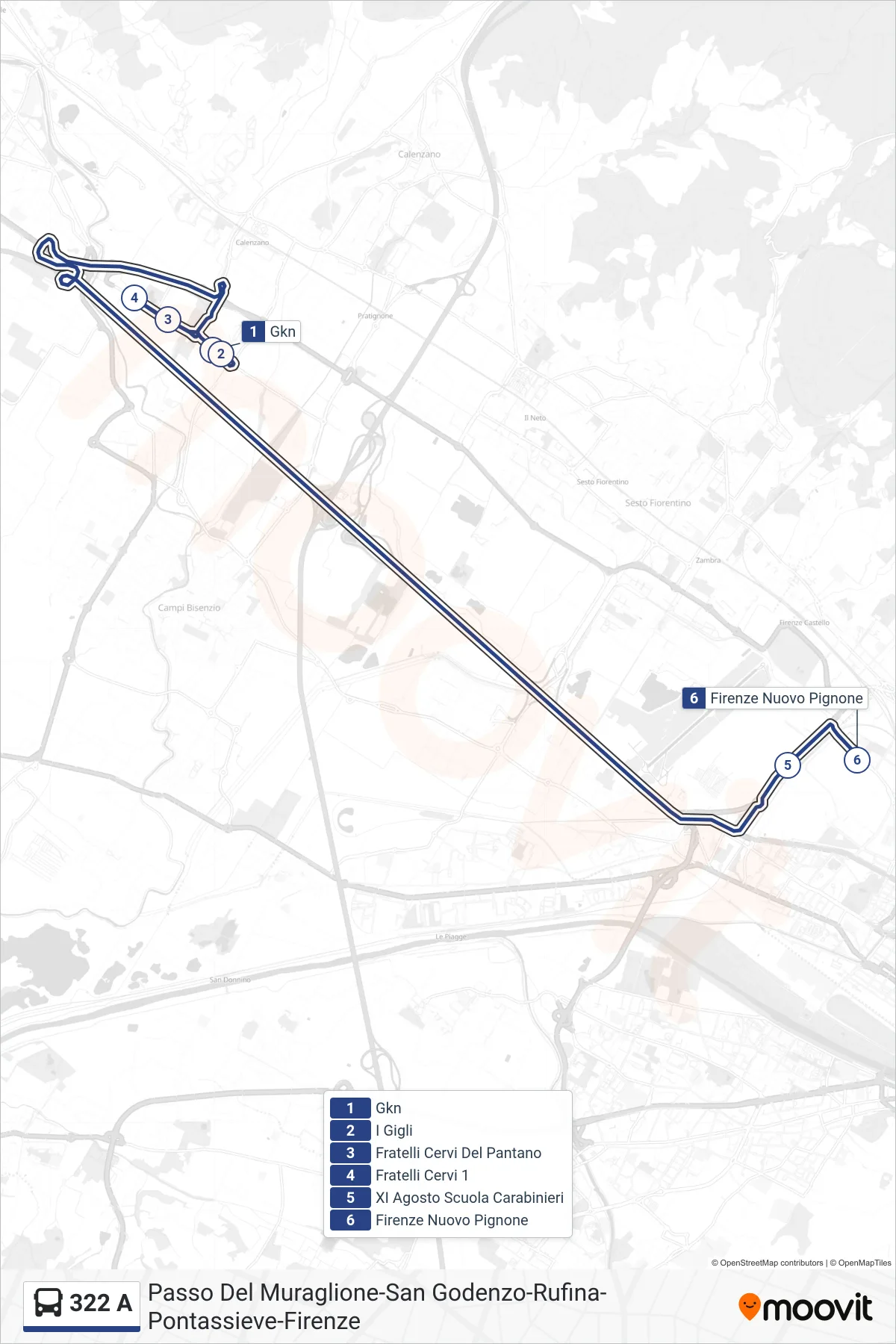 Linea 322 A bus (Firenze Nuovo Pignone) - Percorsi e fermate sulla mappa