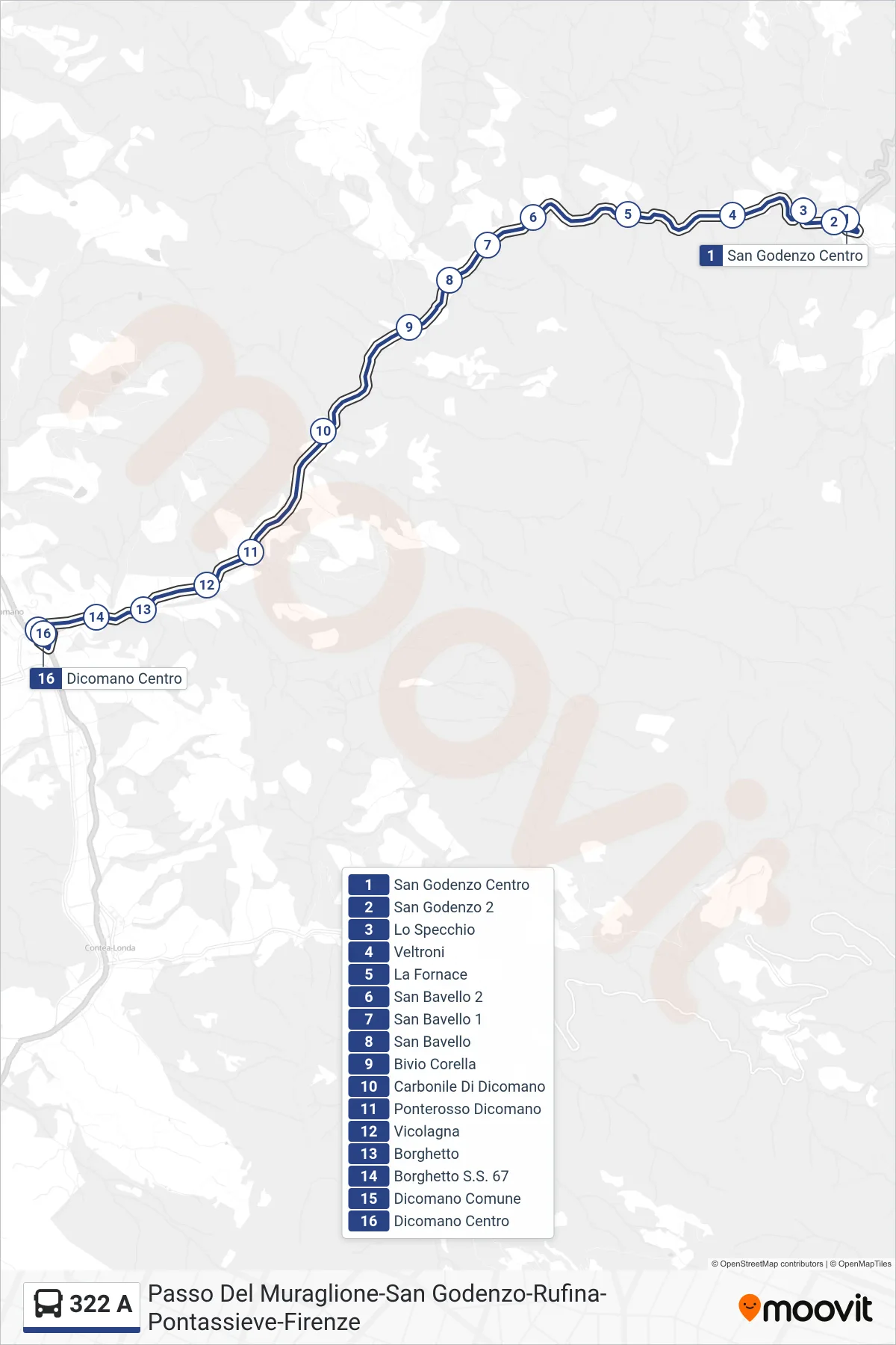 Linea 322 A bus (Dicomano Centro) - Percorsi e fermate sulla mappa