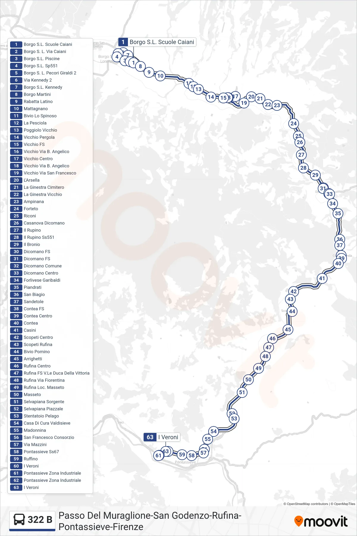 Linea 322 B bus (I Veroni) - Percorsi e fermate sulla mappa
