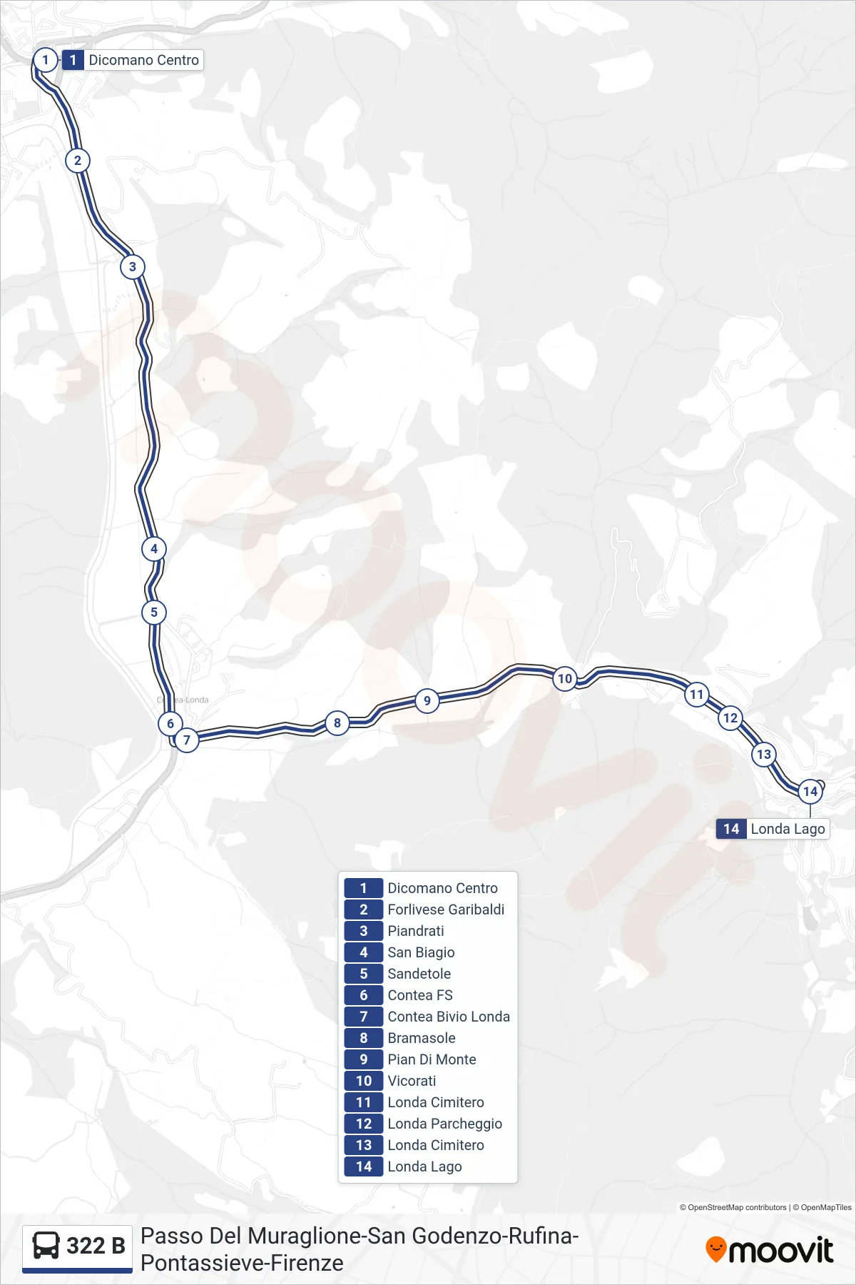 Linea 322 B bus (Londa Lago) - Percorsi e fermate sulla mappa