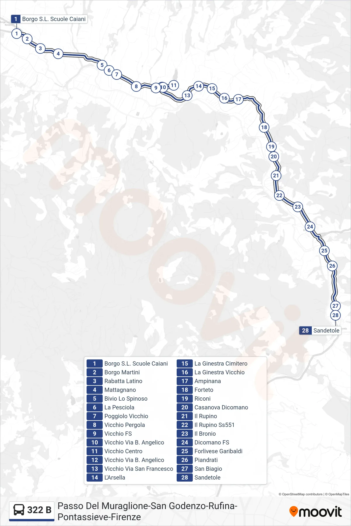 Linea 322 B  bus (Sandetole) - Percorsi e fermate sulla mappa