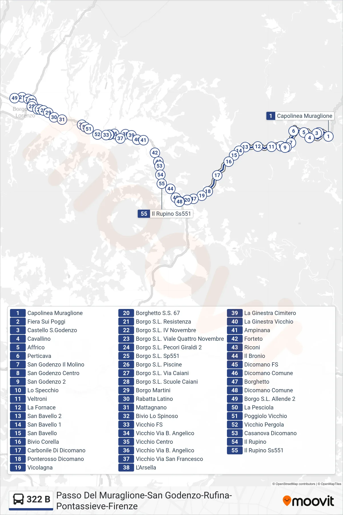 Linea 322 B bus (Dicomano Comune) - Percorsi e fermate sulla mappa