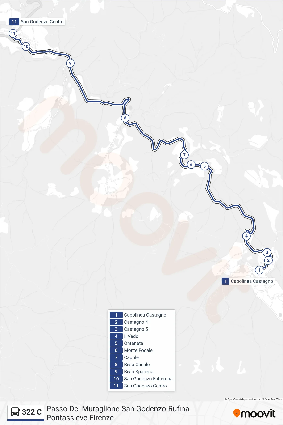 Linea 322 C bus (San Godenzo Centro) - Percorsi e fermate sulla mappa